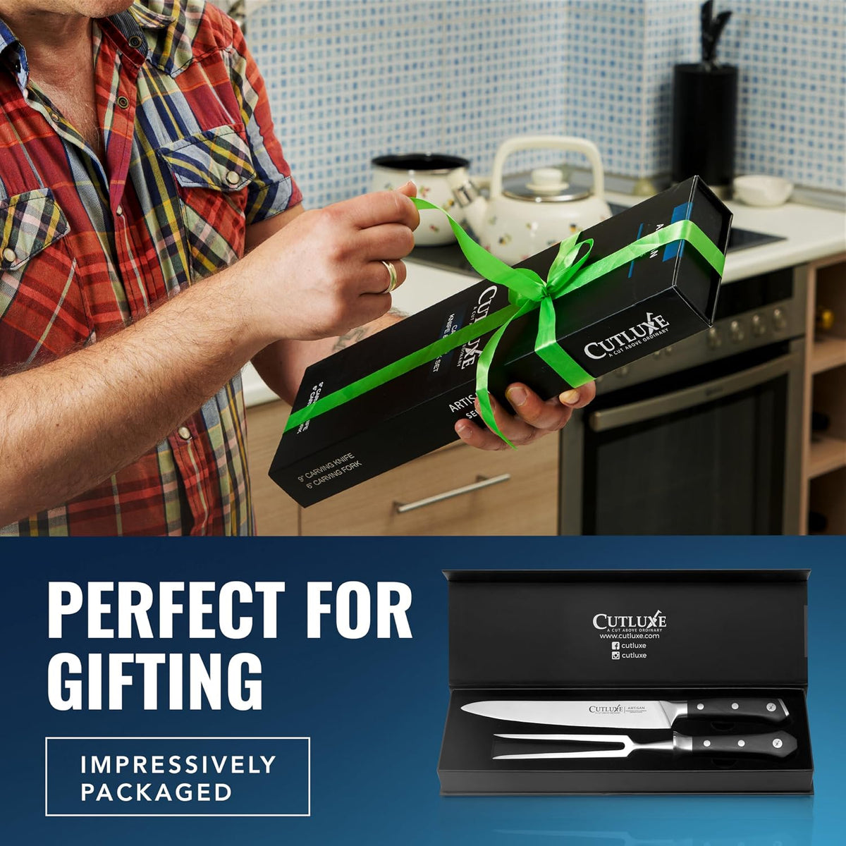Cutluxe Turkey Carving Knife Set – Carving Fork &amp; Knife for Meat &amp; BBQ