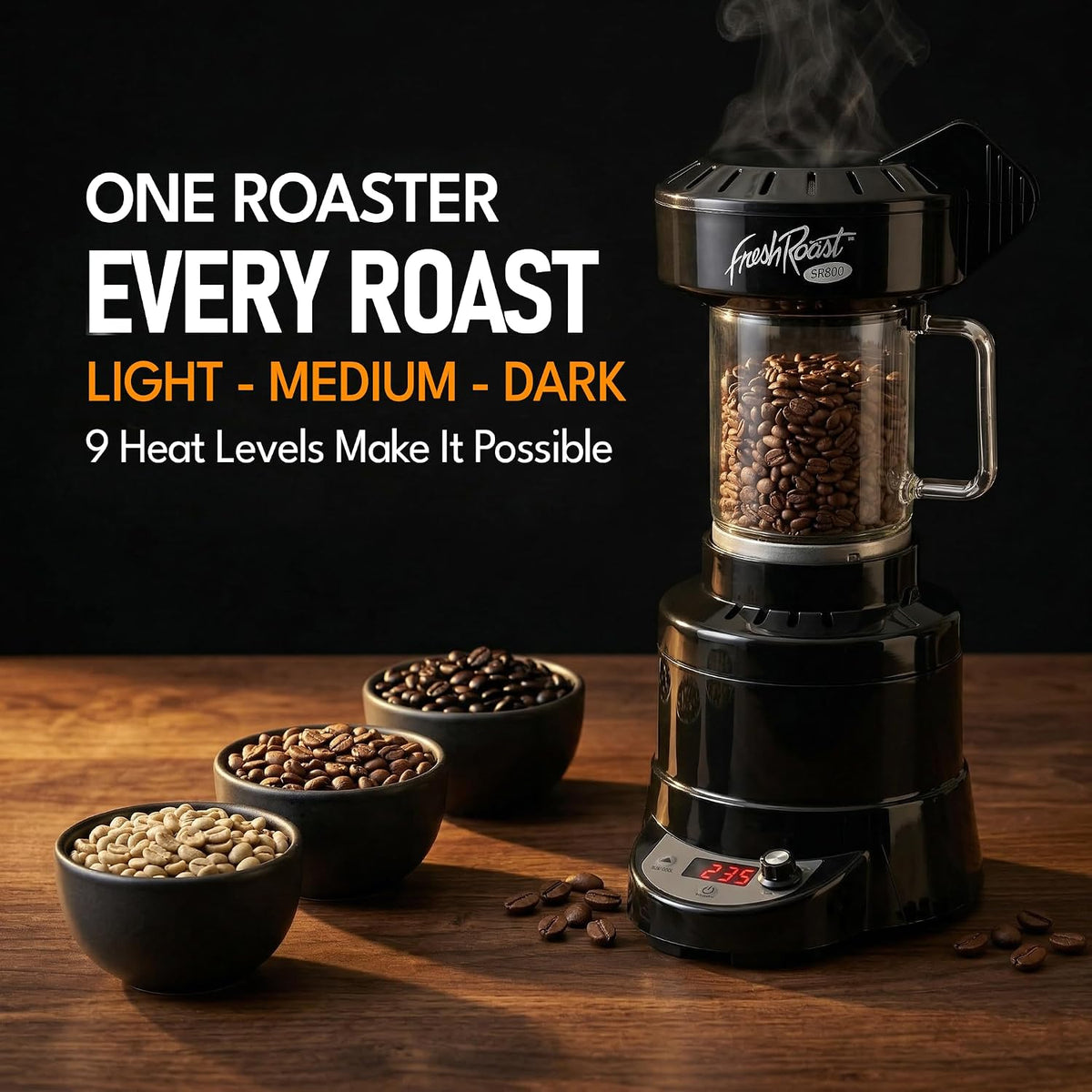 Fresh Roast SR800 Coffee Roaster – Roast Coffee at Home – Variable Heat and Fan Control – Digital Display – Roasts 6–8 oz (170–226g) Per Batch – Easy to Use – Fast Roast Time