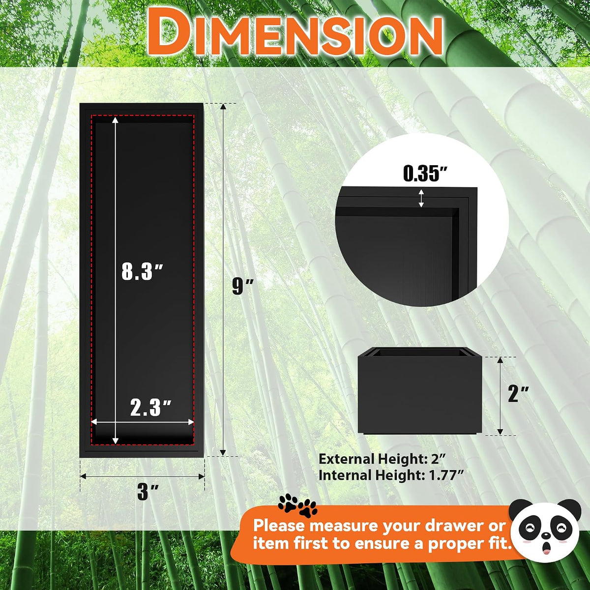 Lixple Bamboo Kitchen Drawer Organizer, 2 Pack, 9" x 3" x 2", Black