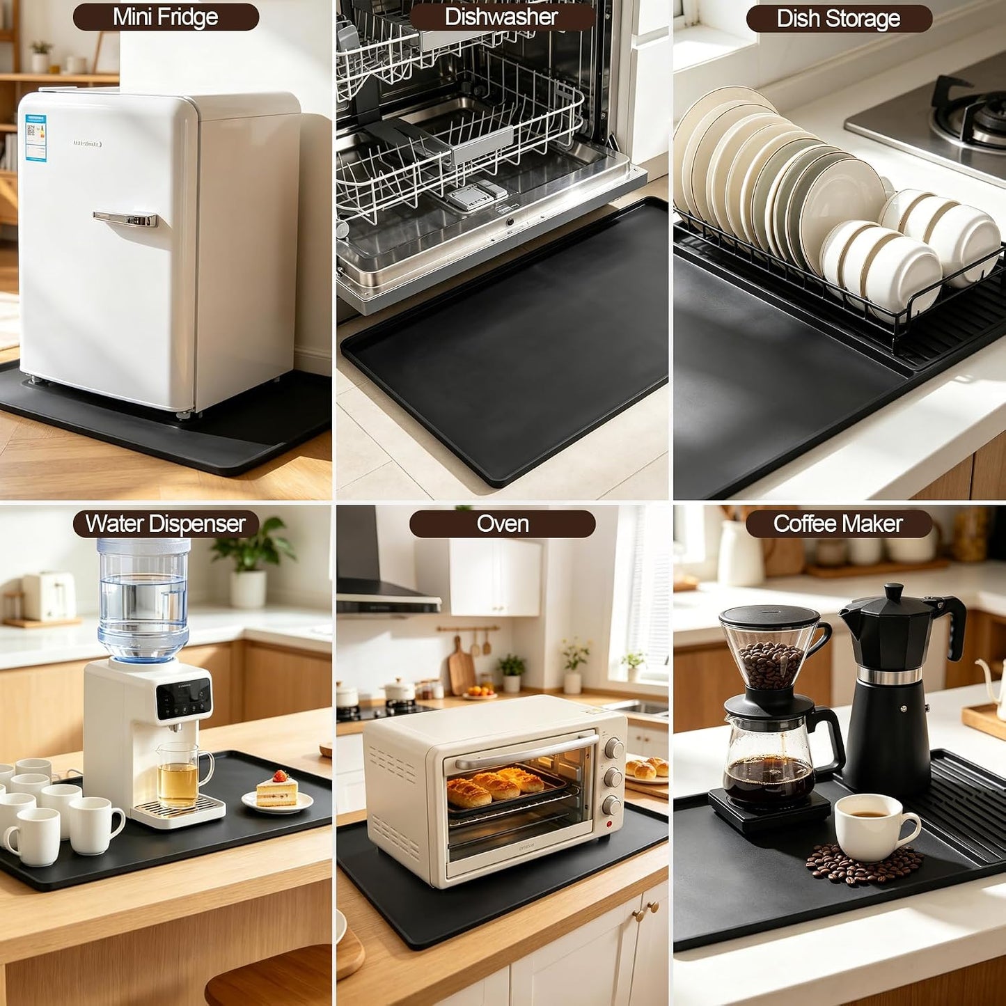 Mini Fridge Silicone Mat &amp; under sink mat 24"x16"x0.4" - Removable, Non-Slip, Waterproof | Idea for dishwasher, coffee maker, pet feeding, cat litter, gardening, DIY craft, tool, bathroom