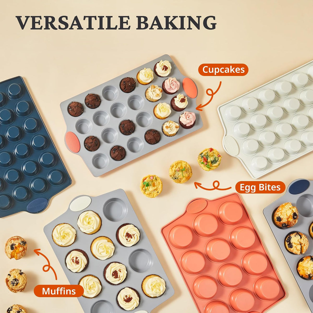 BRONYPRO Ceramic-Coated Nonstick 12-Cup Muffin Pan with 120 Liners
