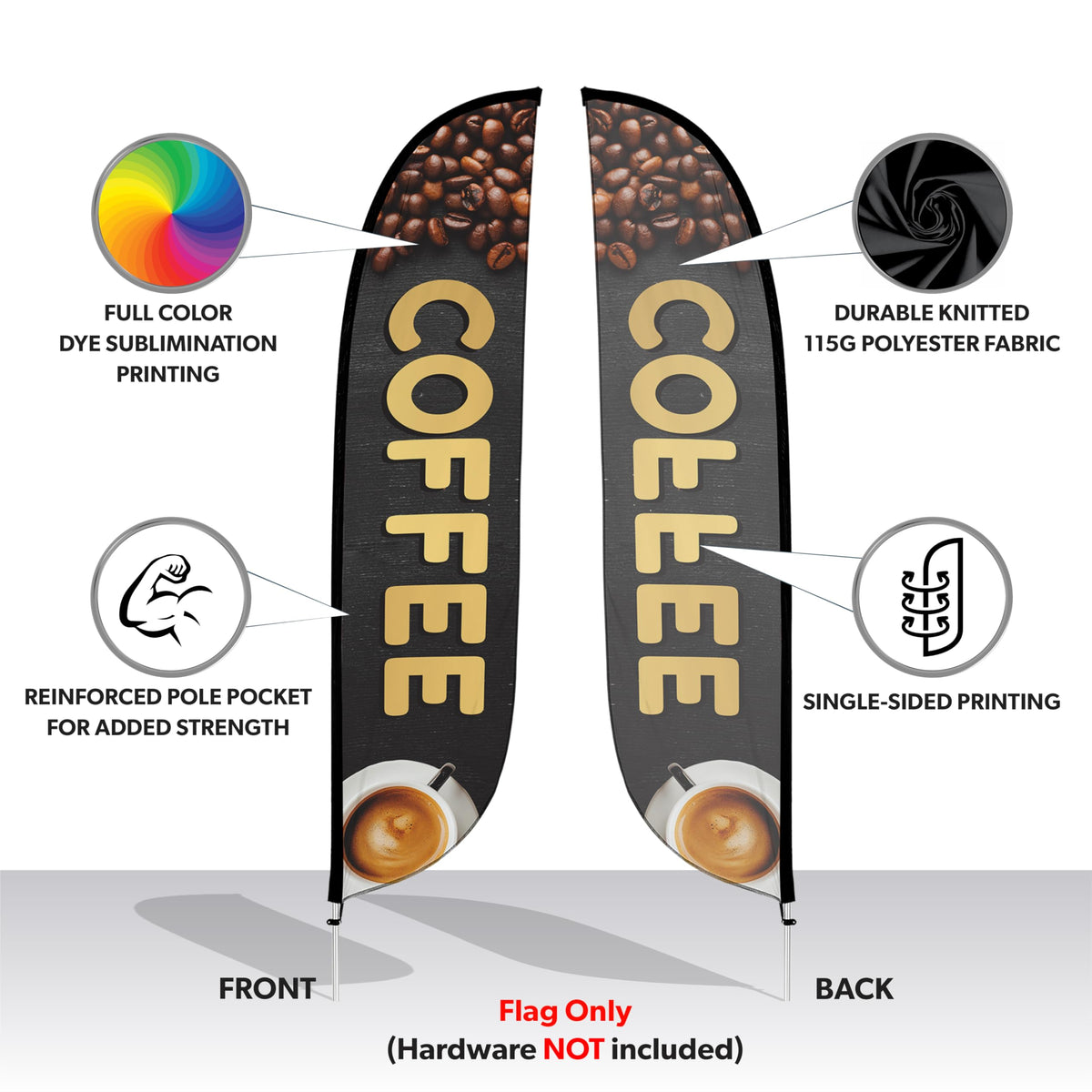 LookOurWay Feather Flag Banner - 12 Feet Tall Advertising Sign Swooper Flag Only, No Poles - Coffee Beans (10M1200629)