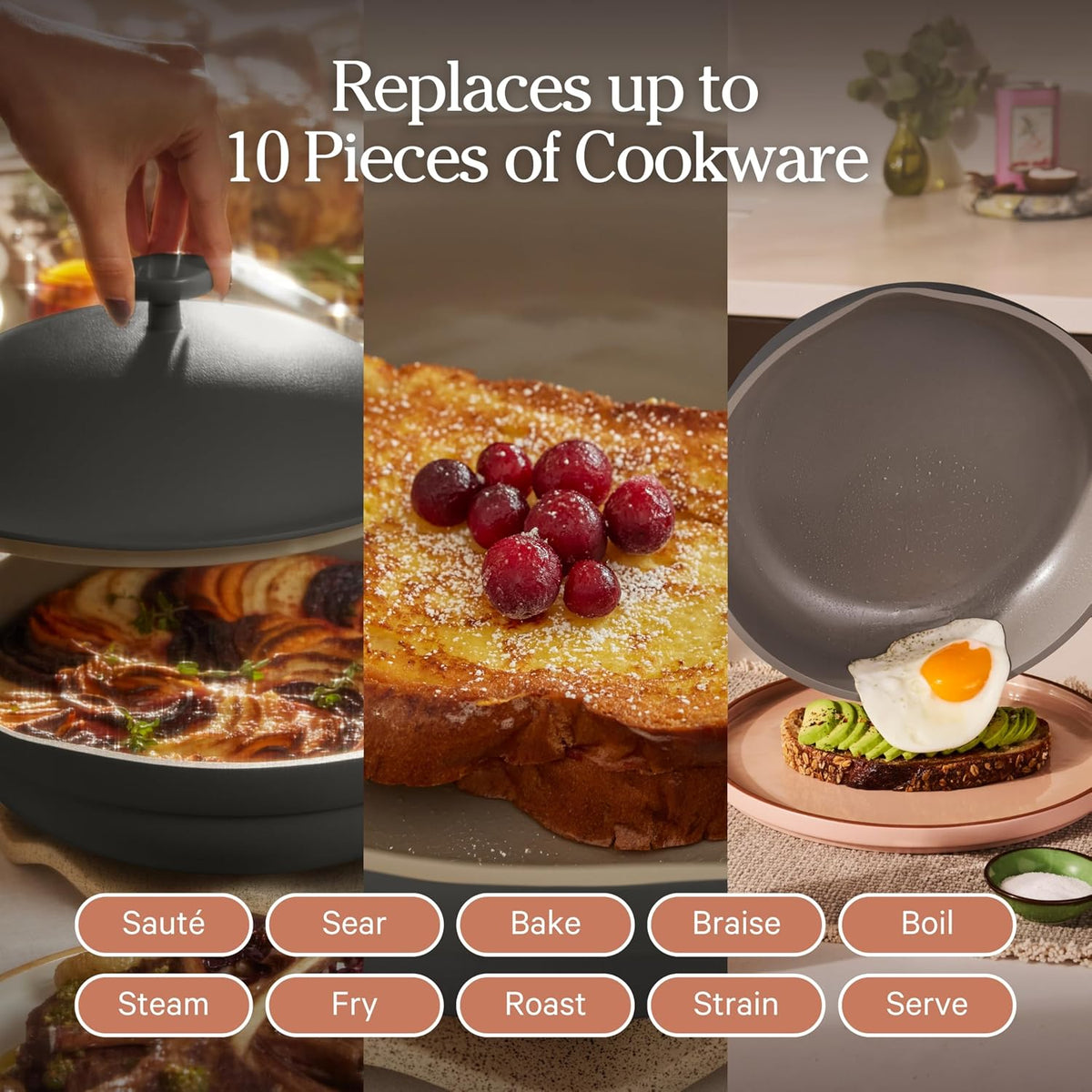 Our Place Always Pan 2.0-10.5” (2.6 Qt) Nonstick, Toxin-Free Ceramic Cookware | Patented 10-in-1 Aluminum Frying & Sauté Pan | Safe for Oven, Induction & All Cooktops up to 450°F | Char