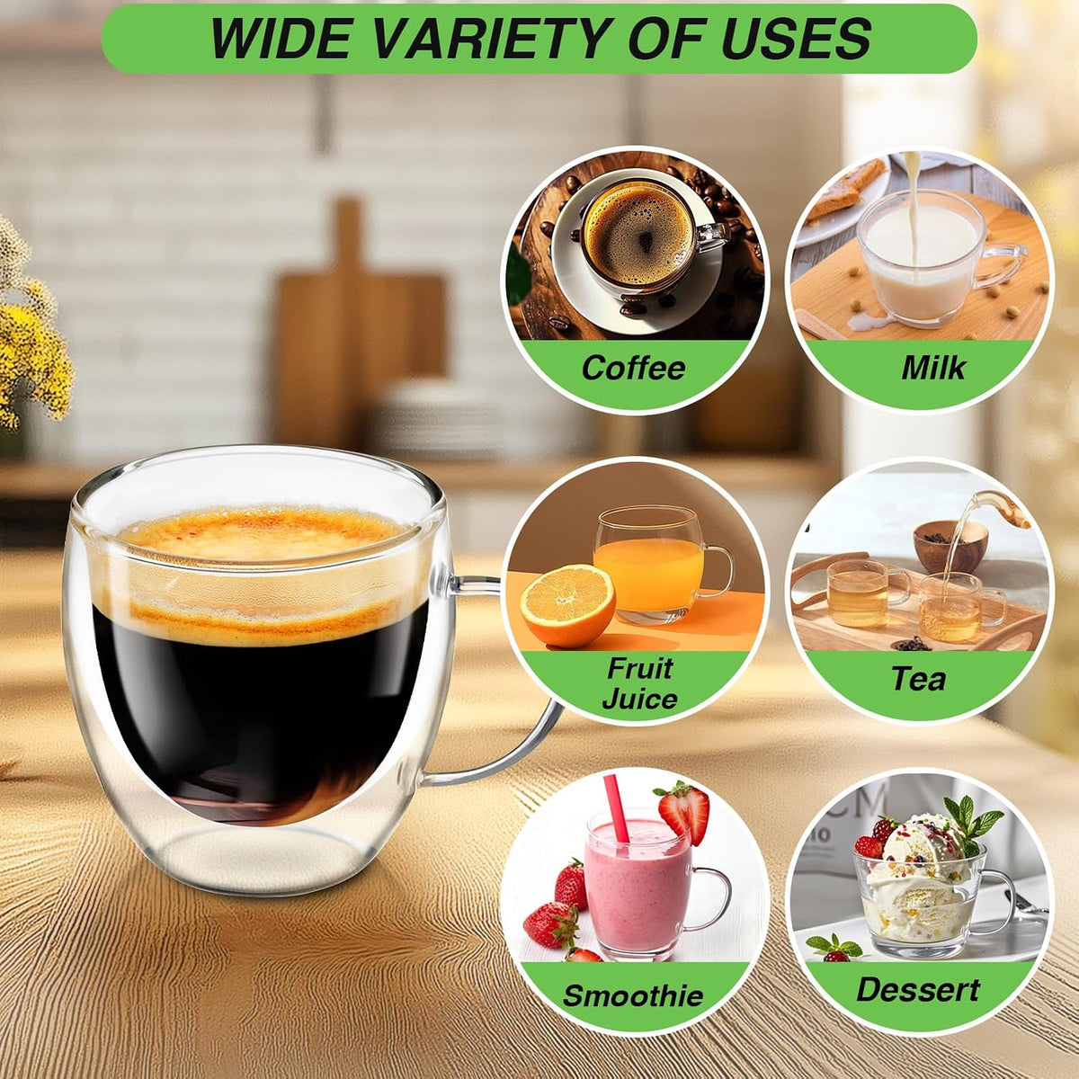 Espresso Cups Set of 4, 5oz Espresso Shot Glass Double Walled Coffee Cups