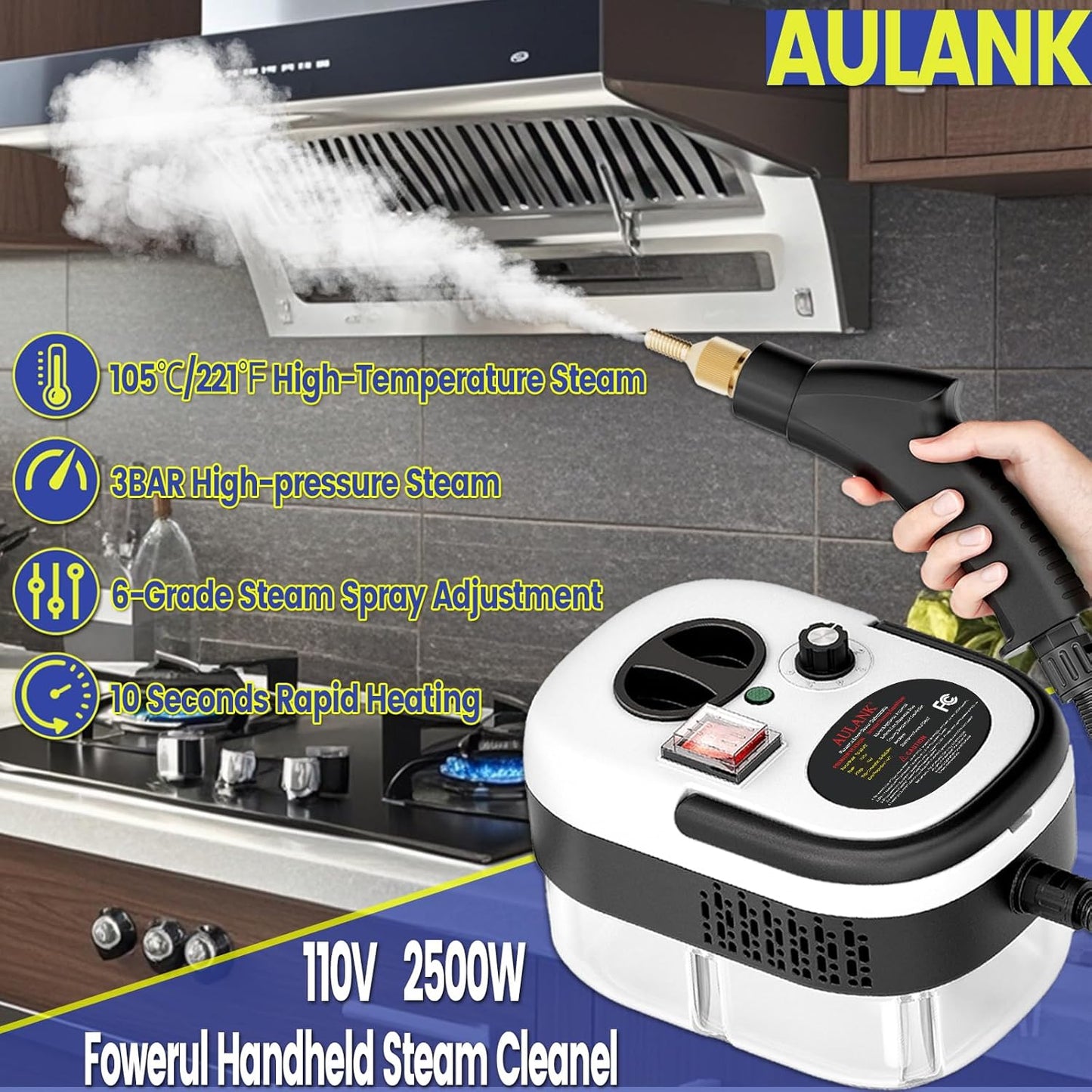 Steam Cleaner, Portable Pressurized Steamer for Cleaning with 14pcs Accessories, 6-Level Adjustable,15s Heat-Up, Handheld Steam Cleaner for Home, Tile, Dirt, Grout, Grease, Car Detailing (03-White)