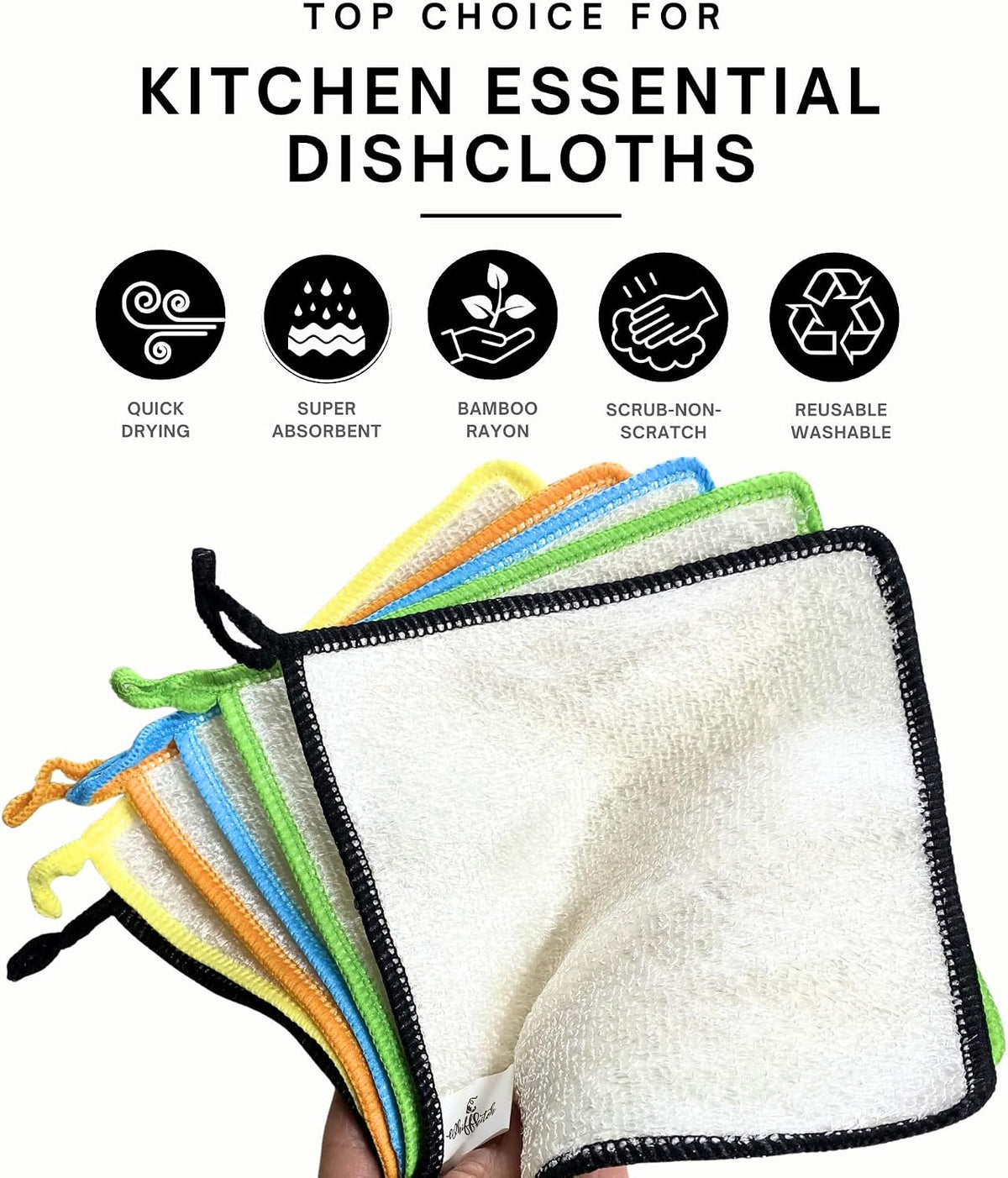 Dishcloths Kitchen Dishrag Cleaning Scrub Reusable 6pk 6x7in | Bamboo-Rayon, Absorbent, Scrub-Non-Scratch, Washable, Durable, Fast-Drying, Multi-Surface, Hand-Sized, Household Cleaning