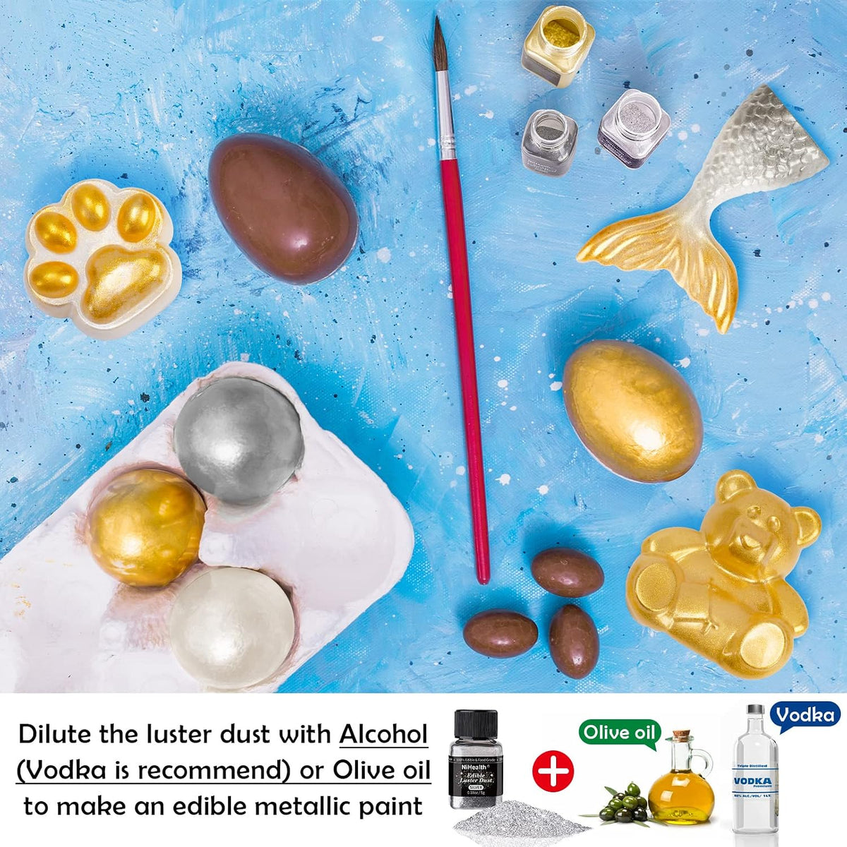 NiHome Edible Glitter Luster Dust for Drinks, Dessert, Vegan, Metallic | 0.18oz/5g, Great Adhesion on Both Wet And Dry Treats No Common Allergens Formulated with No Added Sugar or Artificial Flavors