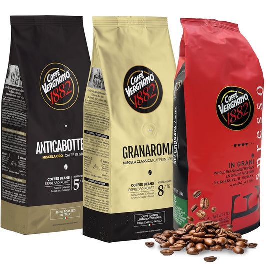 Caffe Vergnano 1882 Granaroma, Espresso, & Antica Bottega Whole Bean Arabica Medium Espresso Roast Coffee, 1.1lbs Bag -