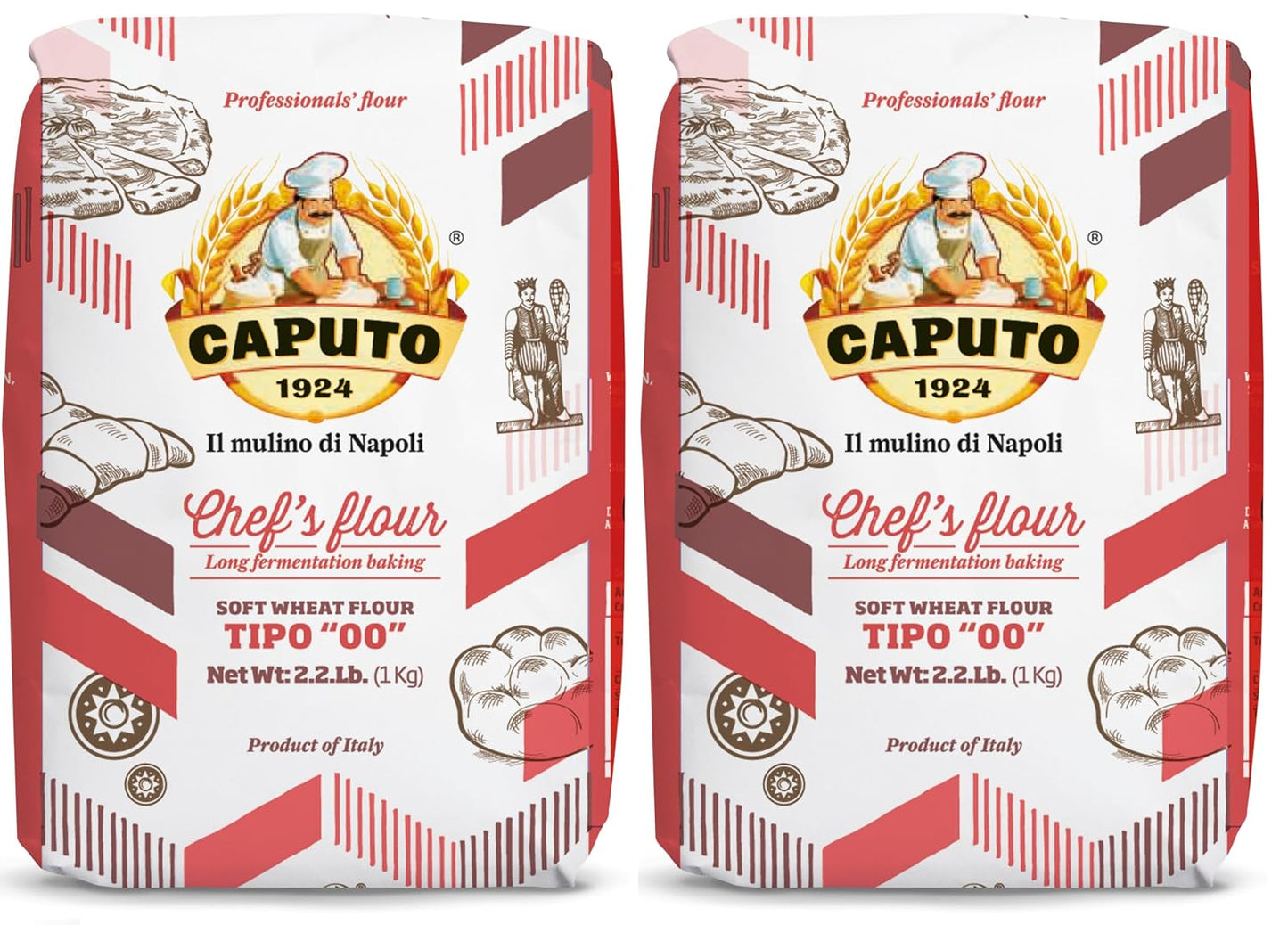 Antimo Caputo Chefs Flour 2.2 LB (Pack of 2) - Italian Double Zero 00 - Soft Wheat for Pizza Dough, Bread, & Pasta
