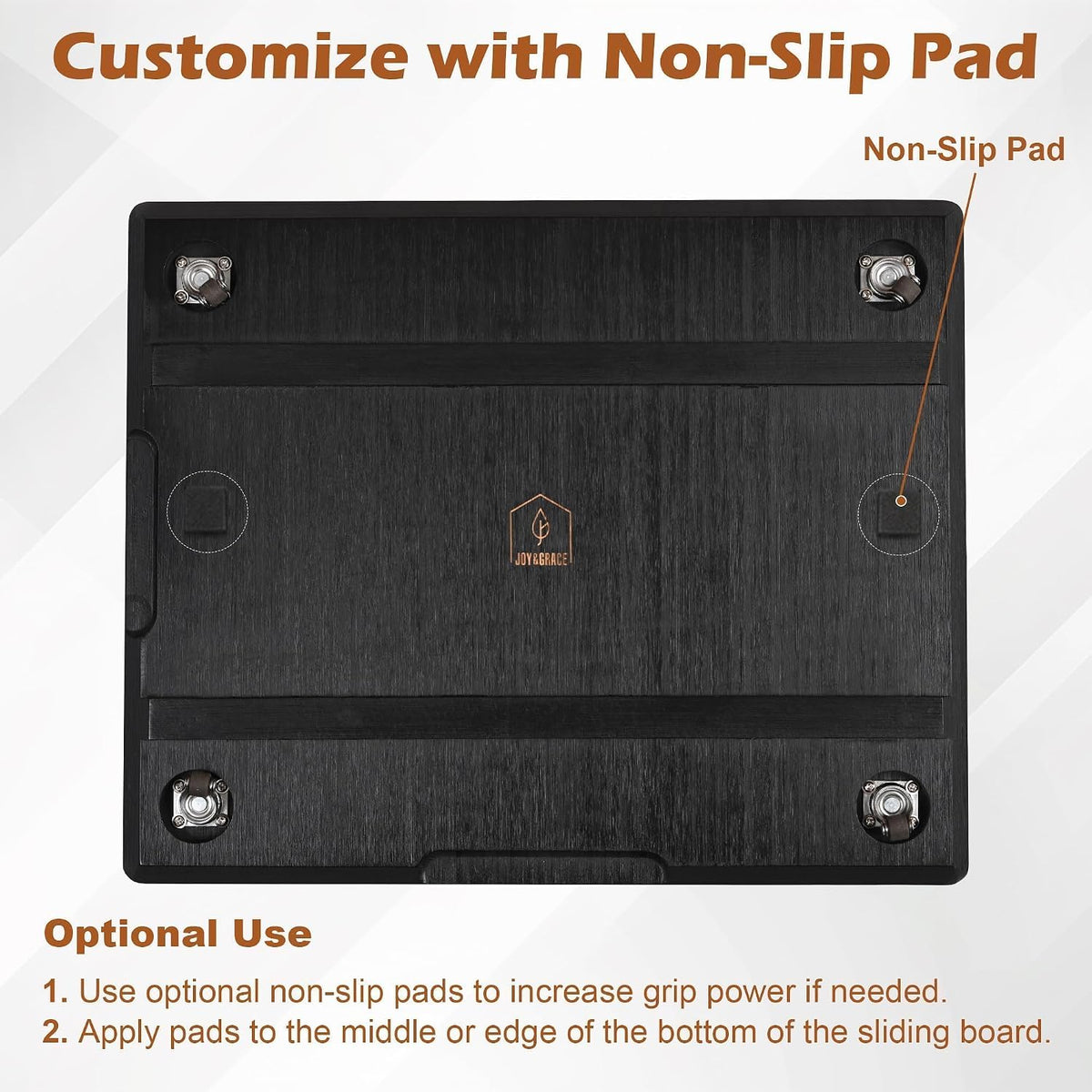 Joy&amp;Grace Appliance Slider for Kitchen Appliances 360° Rolling Sliding Tray for Coffee Maker Countertop, Bamboo Coffee Pot Slider Rolling Tray with Universal Rollers (Black, Medium 14.5" x 10")