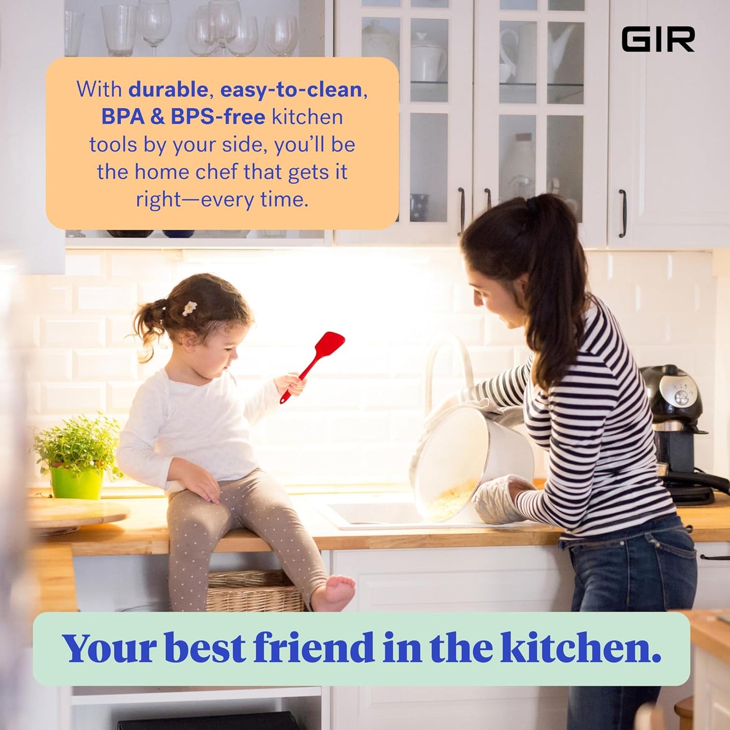 GIR: Get It Right Silicone Kitchen Spatula Turner - Non-Toxic Cooking Utensils for Nonstick Cookware, Cooking and Baking, Mini Flip - 11IN - Red