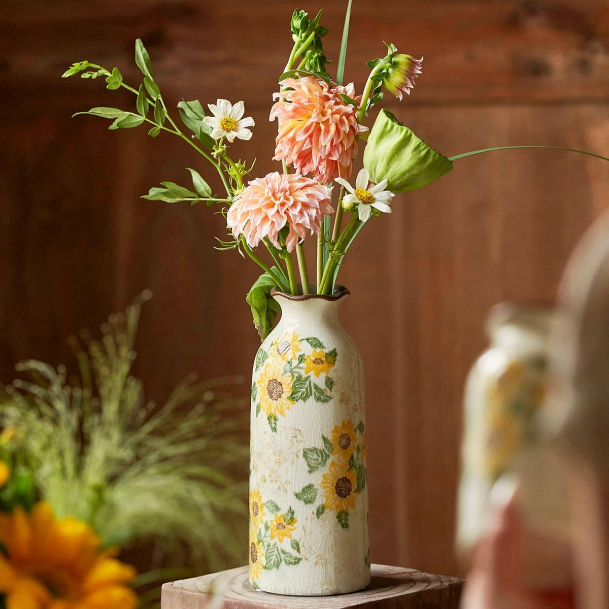Levvohd Autumn Vintage Ceramic Vase Set of 3 for Decor Home | Rustic Farmhouse Vase Your Kitchen Bedroom Living Room Bathroom Shelf Centerpiece Table Decorations (H 9.5" + H7.7" + H5.9")