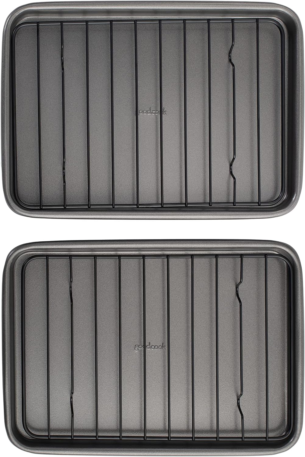 GoodCook Set of 2 Nonstick Steel 9" x 6" Toaster Oven Mini Baking Sheets with Racks, Gray