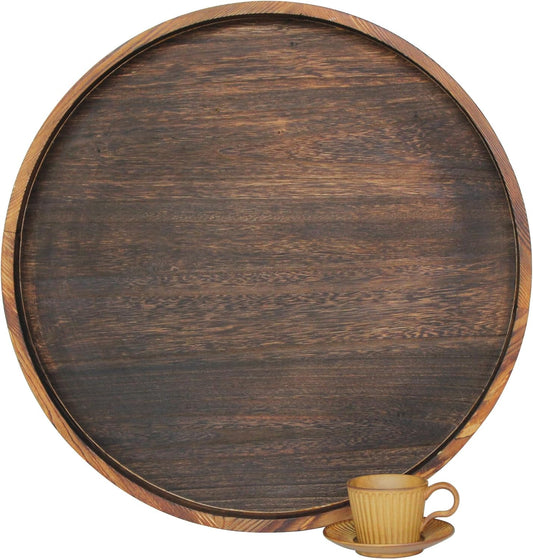 Extra Large Round Ottoman Table Tray Round-24 - Rustic Wooden Serving Tray for Farmhouse Decorative Oversized Coffee Table