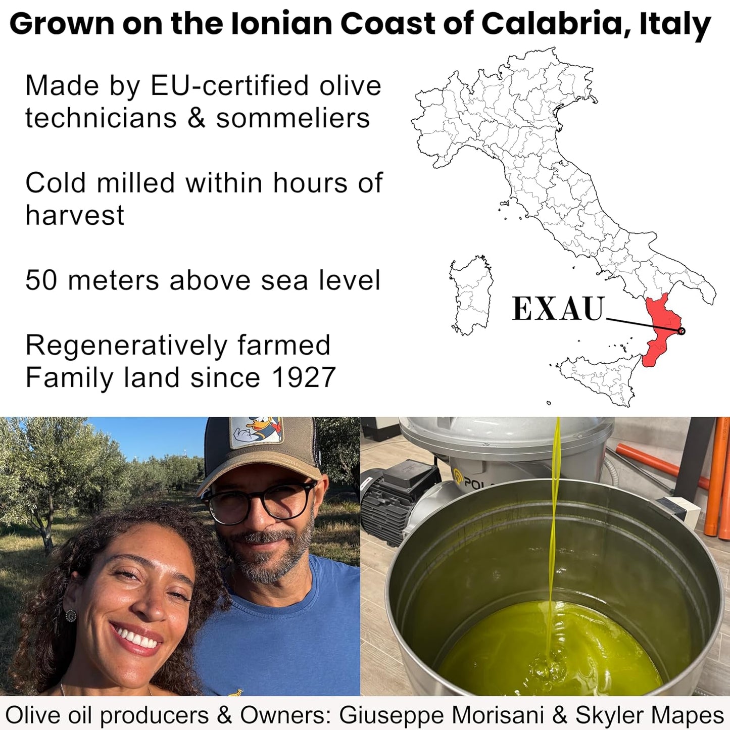 EXAU Lina Italian Extra Virgin Olive Oil, High Polyphenol 1485 mg/kg, Tonda &amp; Carolea Olivaggio from Calabria Italy, Cold Pressed Early Harvest, Drinking &amp; Finishing, 16.9 fl oz (500ml)