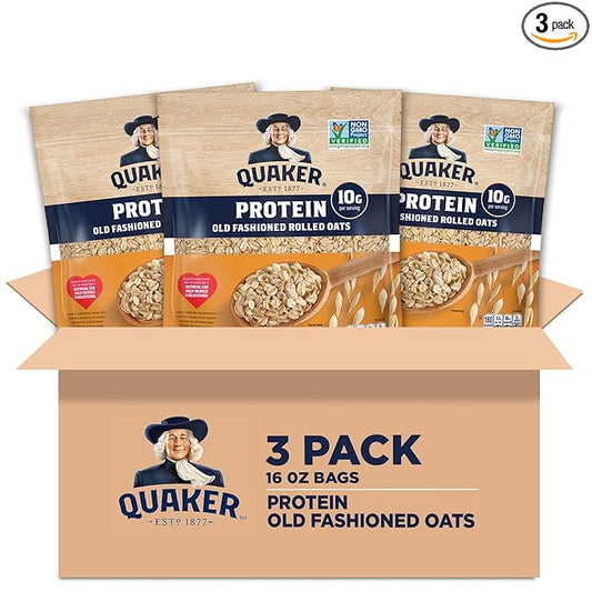 Quaker Protein Old Fashioned Rolled Oats, 10g Protein per Serving, Whole Grains, No Preservatives, No Artificial Flavors, 16