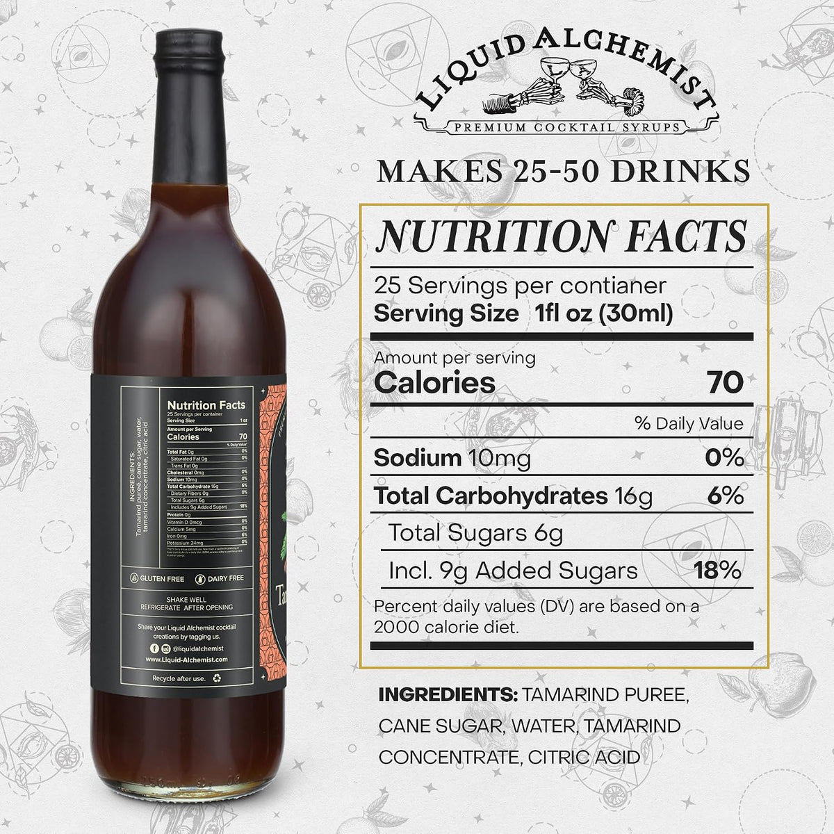 Liquid Alchemist Tamarind Syrup for Cocktails | Real Ingredients Make our Tamarind Puree the Perfect Spicy Margarita Mix | Small Batch, Non-GMO &amp; Vegan | 25.4 Oz Drink Mixer, Pack of 1