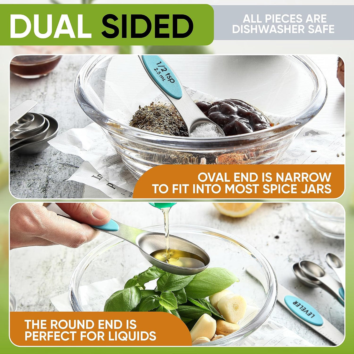 Spring Chef 15 Magnetic Measuring Cups &amp; Spoons Set w/Levelers, Aqua Sky