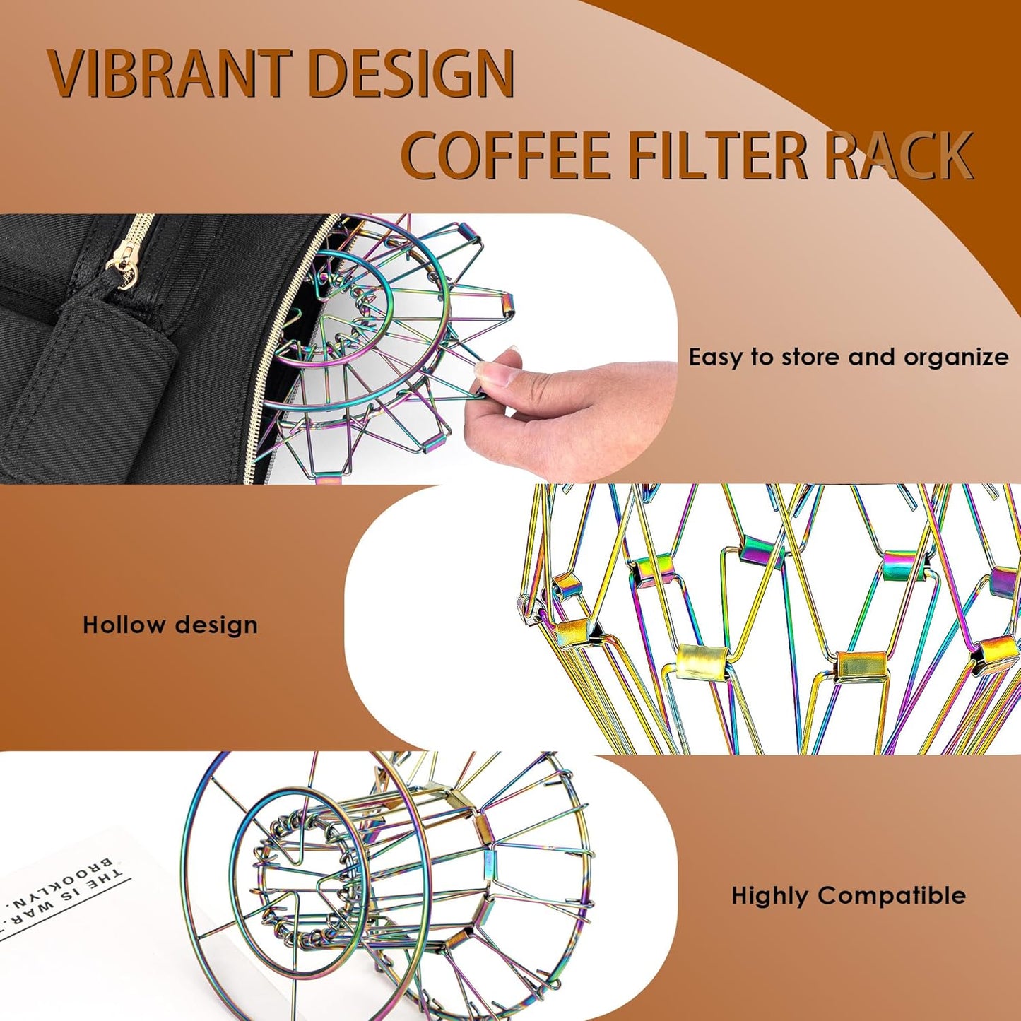 Vibrant Stainless Steel Coffee Dripper, Collapsible Portable Pour Over Filter Holder Reusable Design for Cafe Filters and 60-Degrees Tapered Filters (Colorful)