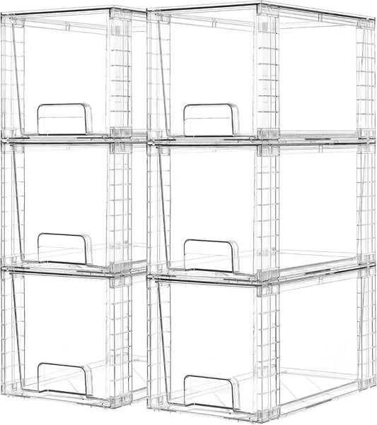 Vtopmart 6 Pack Large Stackable Storage Drawers,Easily Assemble Acrylic Bathroom Closet Undersink Organizers and