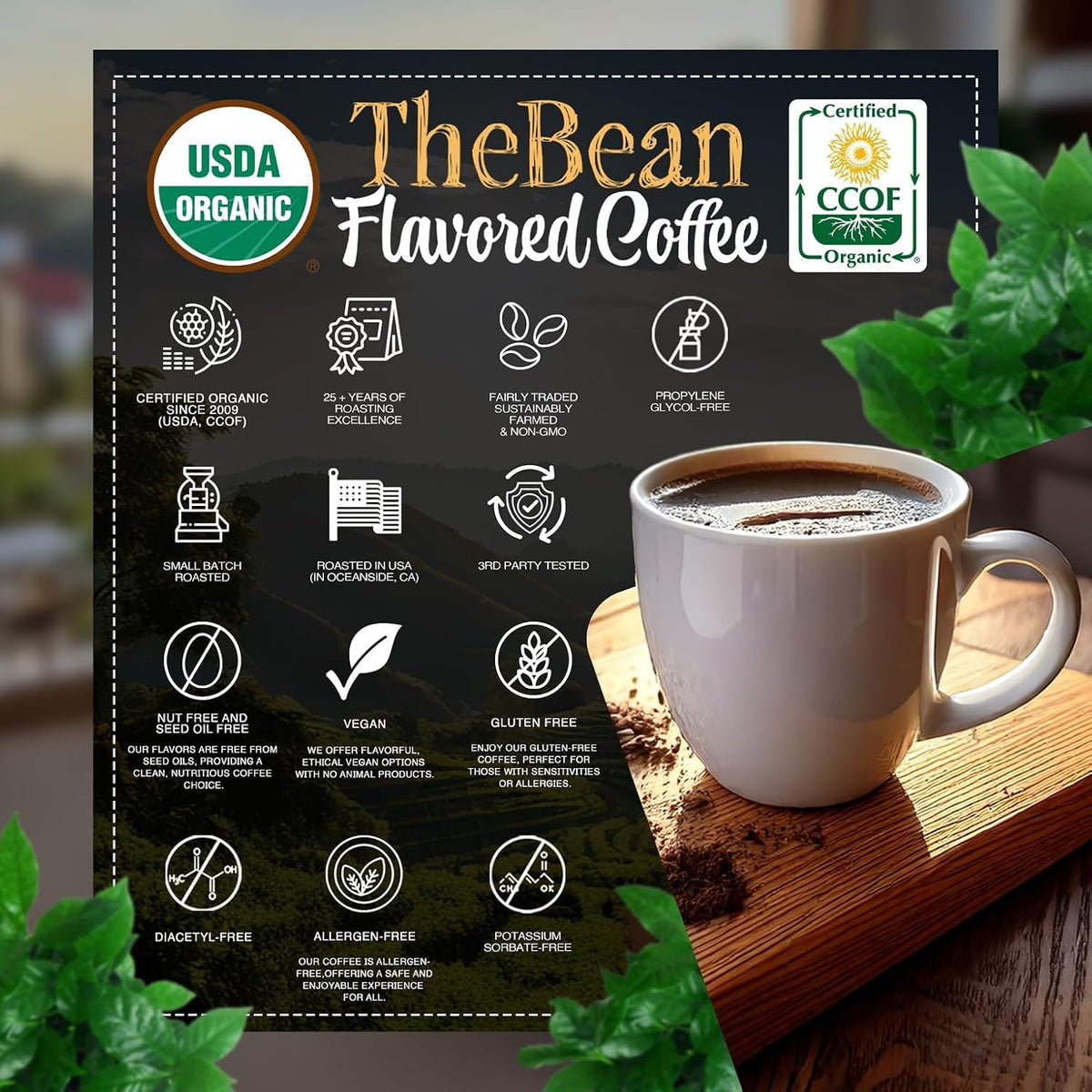 The Bean Organic Coffee Co. Aloha Bean Hazelnut, Medium, Ground, 2 x 1 lb | Smooth, toasted Hawaiian hazelnut. Organic ground coffee. Medium Roast. 2 x 1 lb.