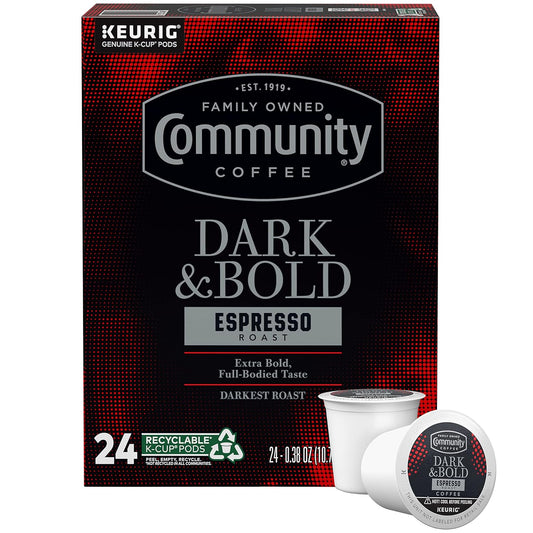 Community Coffee Dark & Bold Espresso Roast 24 Count Coffee Pods, Compatible with Keurig 2.0 K-Cup Brewers, 24 count (Pack