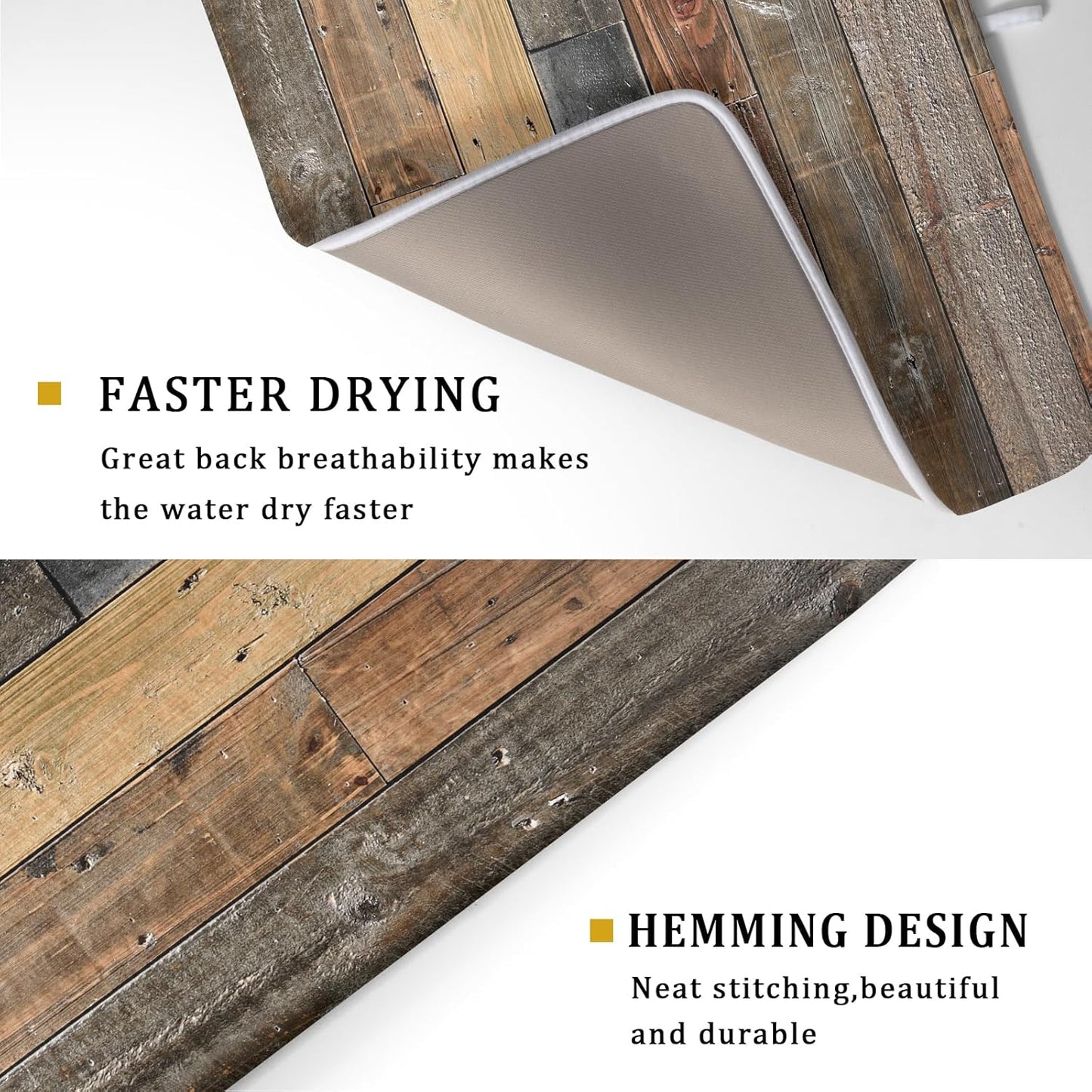 Giwawa Wood Grain Dish Drying Mat for Kitchen Countertop, Rustic Wooden Board Dish Drainer Mats, Vintage Country Style