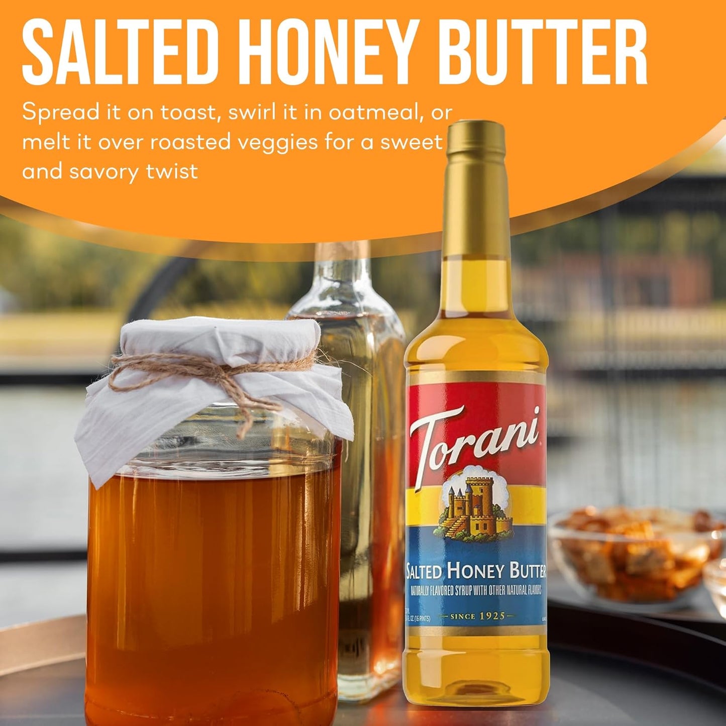 Jimoco® Syrup Pump Dispenser + Torani® Salted Honey Butter Syrup, 25.4 oz - Coffee Syrup Pump & Flavoring Bundle