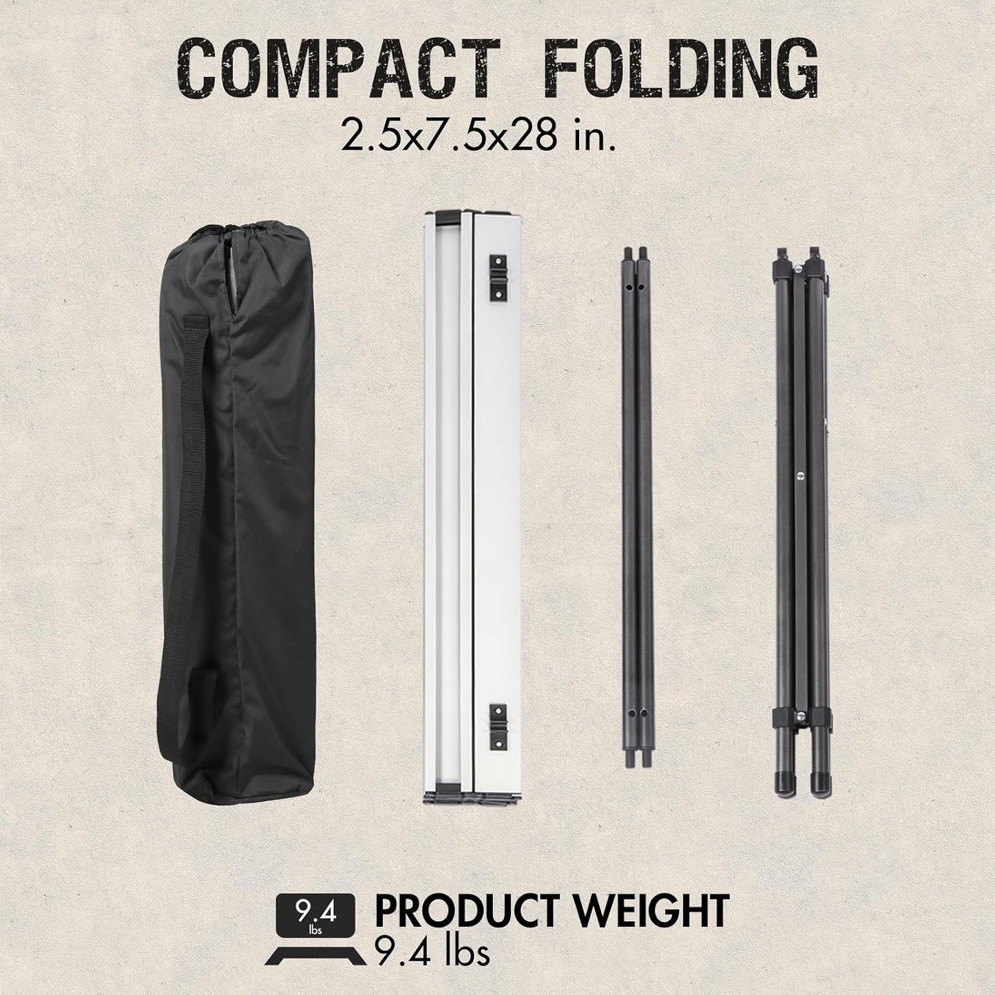 Portal Lightweight Aluminum Folding Square Table Roll Up Top 4 People Table | Portable Outdoor Design; Durable Construct