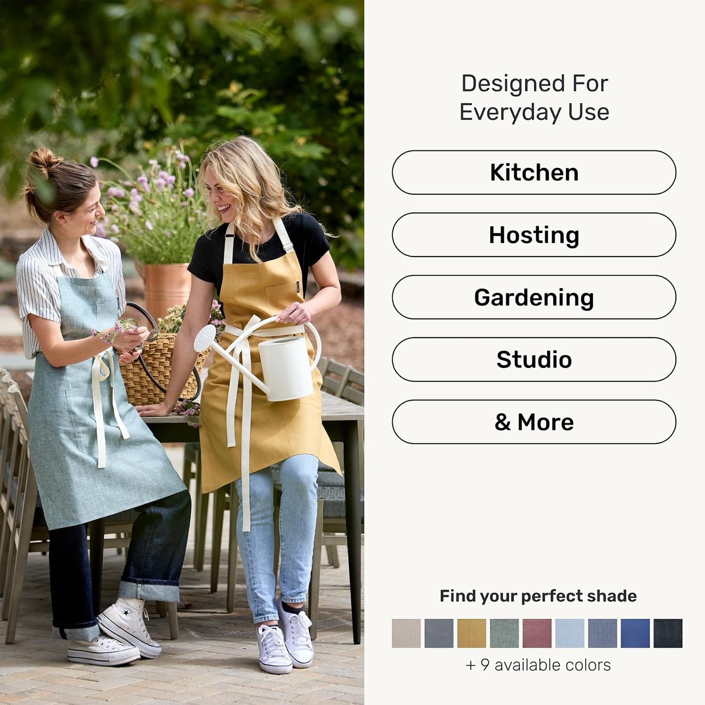 Solino Home 100% Pure Linen Apron, 32 x 27 in, Blue and Navy, Classic Apron | Linen Chef Wear an apron with pockets for cooking and hosting, handwoven linen with adjustable neck ties, OEKO-TEX Certified