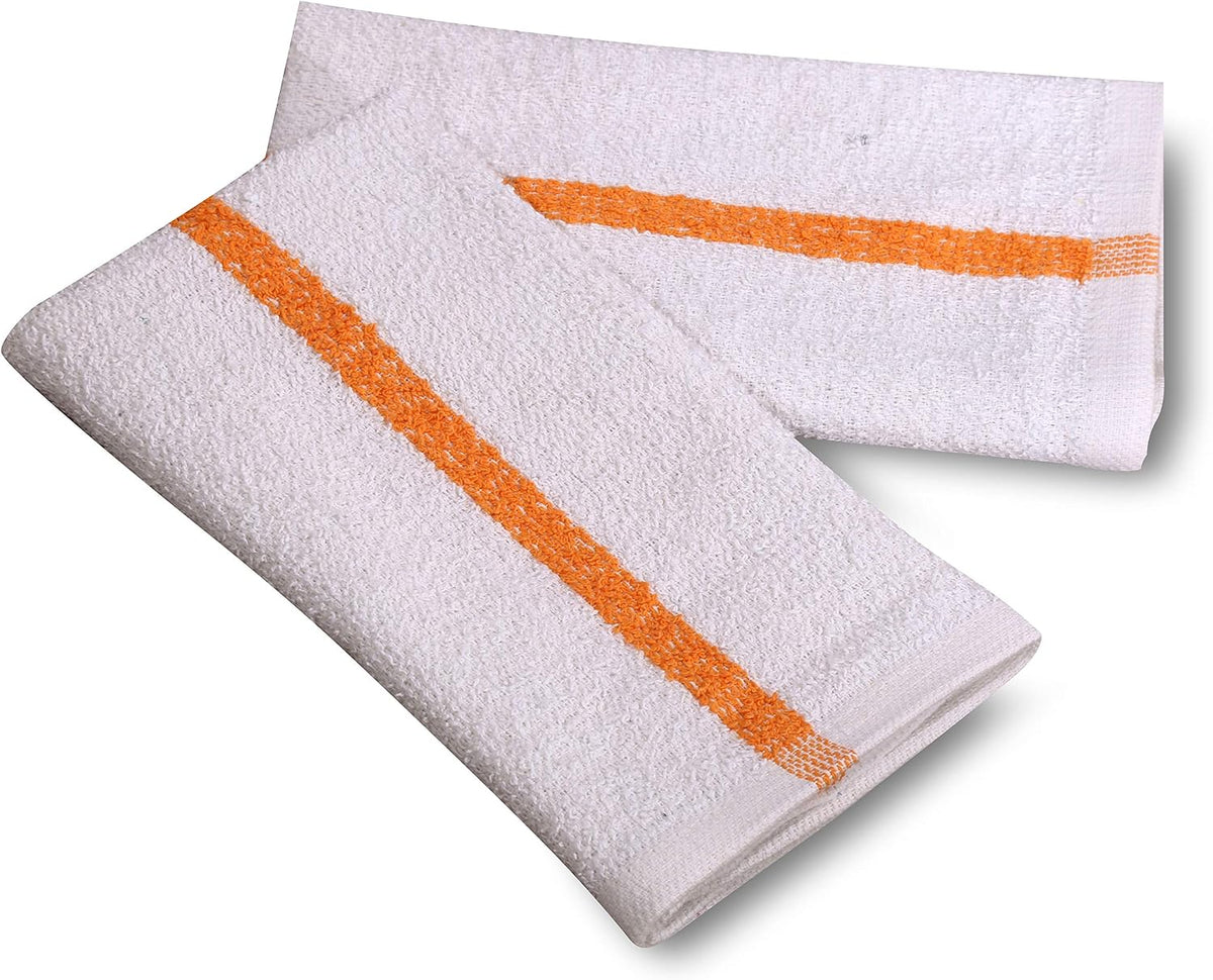 New Cotton Blend White Restaurant Bar Mops Kitchen Towels (36, Gold Stripe)
