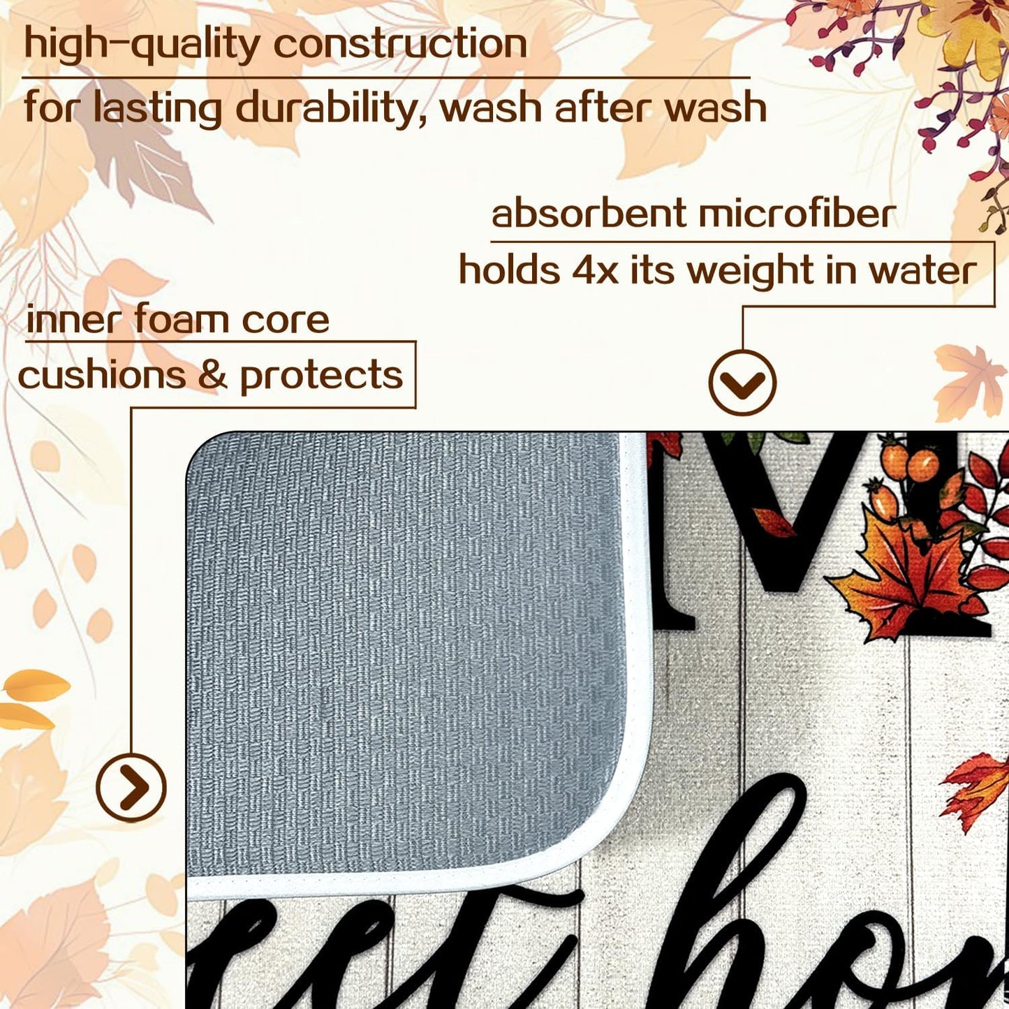 Autumn Fall Drying Mat Kitchen Countertop Pumpkin Black And White Check sweet Home 18 X 24 Inch Kitchen Coffee Bar
