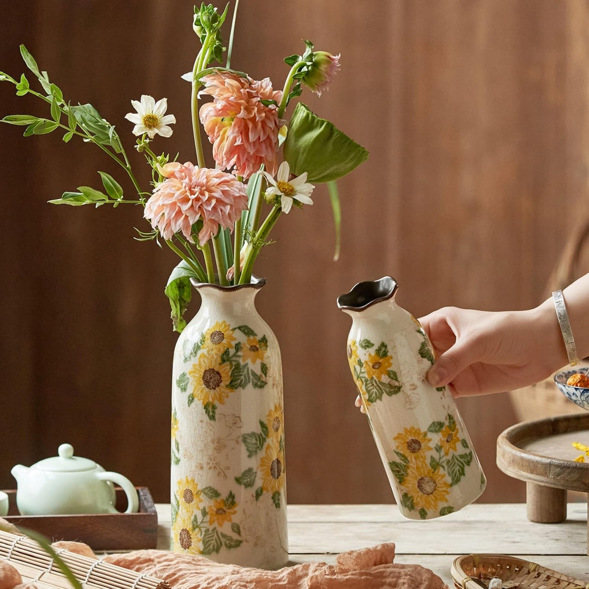 Levvohd Autumn Vintage Ceramic Vase Set of 3 for Decor Home | Rustic Farmhouse Vase Your Kitchen Bedroom Living Room Bathroom Shelf Centerpiece Table Decorations (H 9.5" + H7.7" + H5.9")