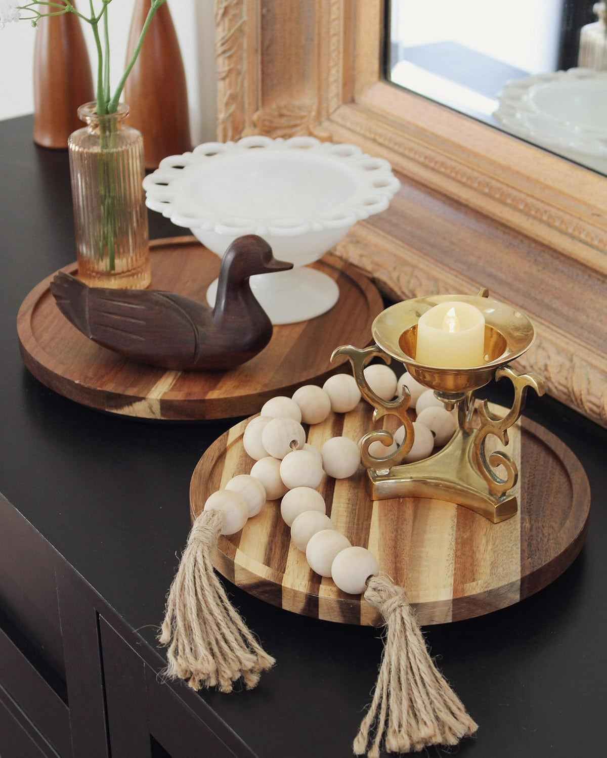 LAMU 12'' Acacia Wood Lazy Susan Organizer for Table Top, Lazy Susan Turntable for Cabinet, Kitchen, Countertop, Pantry Organization