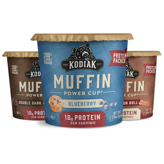 Kodiak Cakes Minute Muffin Cup Variety Pack - 100% Whole Grains, Double Dark Chocolate, Blueberry & Cinnamon Roll (Pack of