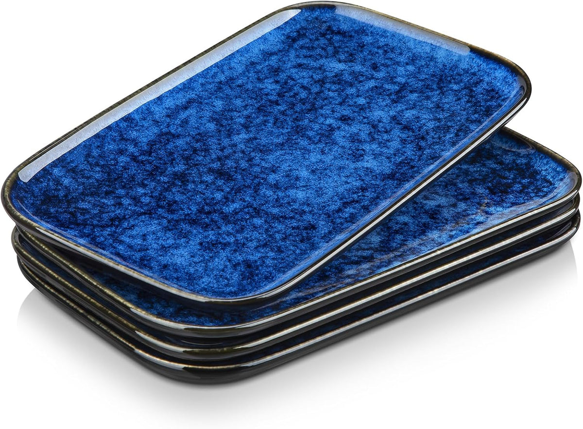 vancasso Stern Serving Platters Set of 4, 11 Inches Rectangular Ceramic Serving Plates, Blue Serving Trays for Entertaining