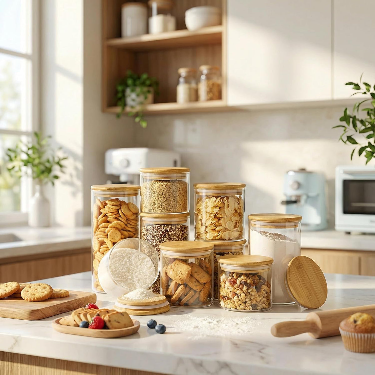 17 oz Glass Jars with Bamboo Lids, Airtight Food Storage Containers, 12Pack