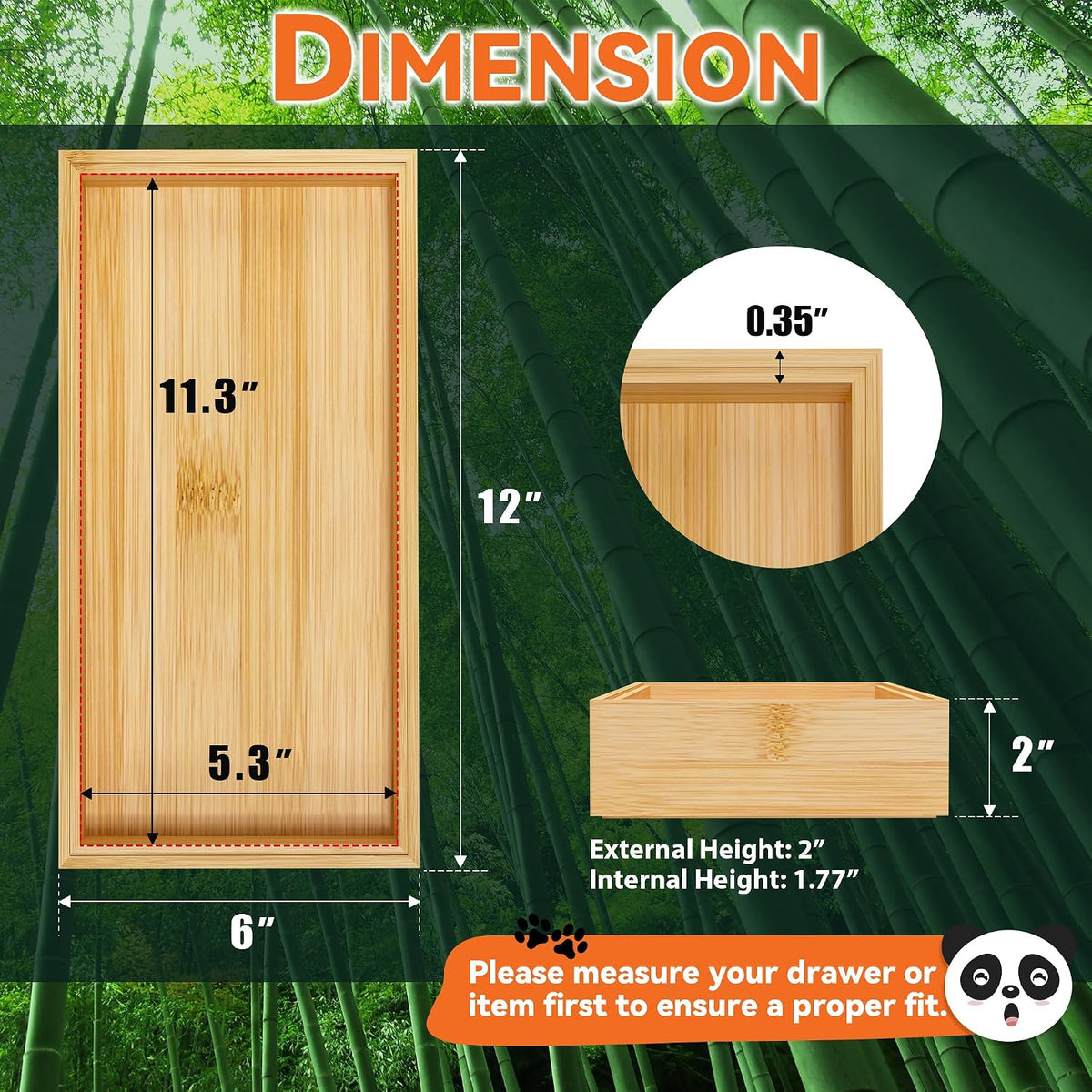 Lixple Bamboo Kitchen Drawer Organizer, 2 Pack, 12" x 6" x 2"