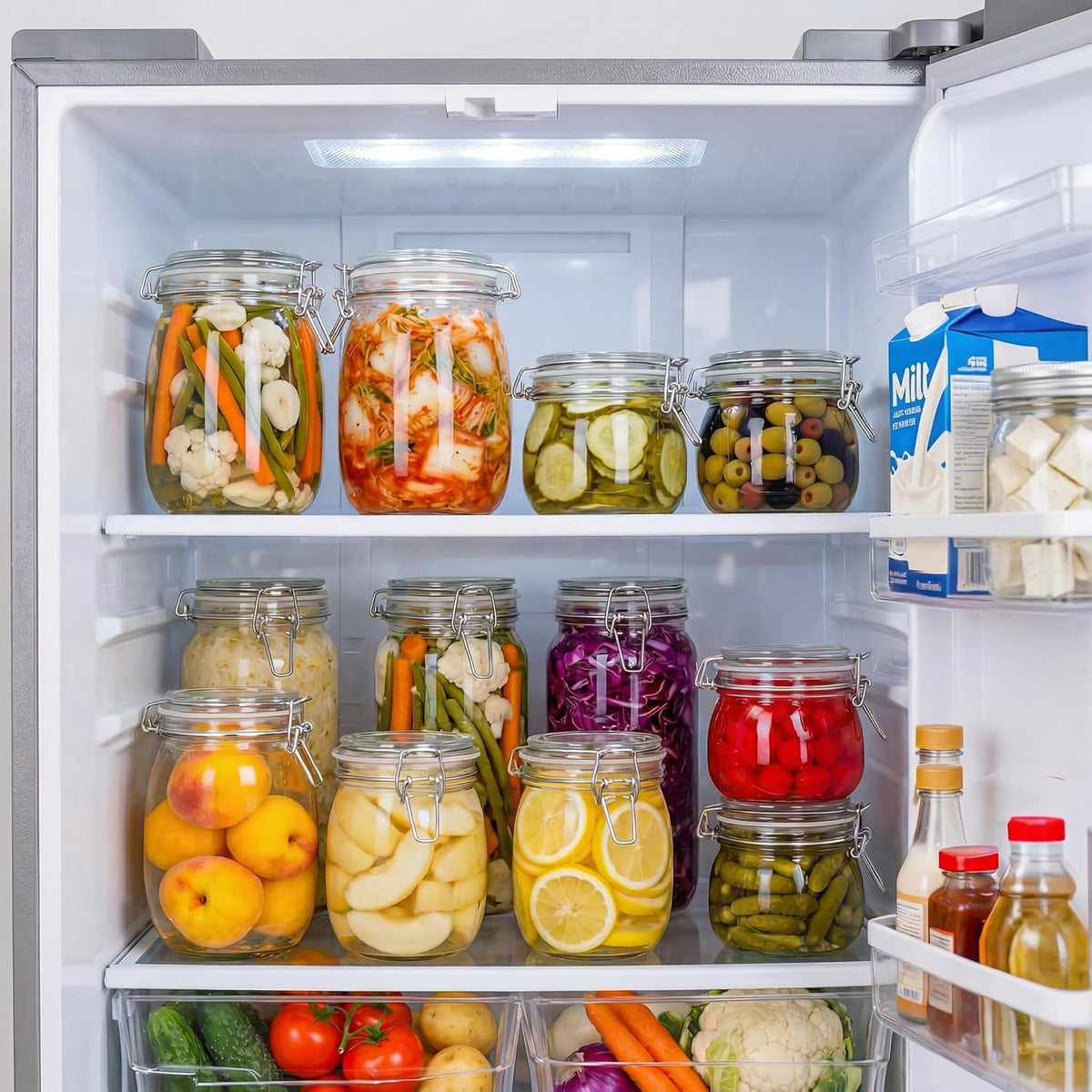 Glass Jars with Airtight Lid Set of 6, 17 floz Wide Mouth Mason Jars with Clamp Lids,Glass Sealed Jars with Air Tight Lids, Best for Kitchen & Pantry Food Storage