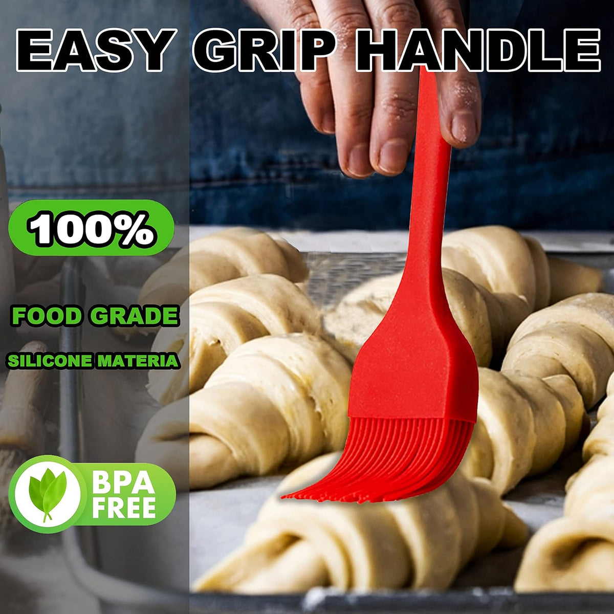 Anaeat High Heat Resistant Silicone Basting Pastry Brush Set of 3- Hygienic One-Pieces Design Spread Oil Butter for BBQ Grill Barbecue Baking Kitchen Cooking - BPA Free &amp; Dishwasher Safe (10"+8.2")