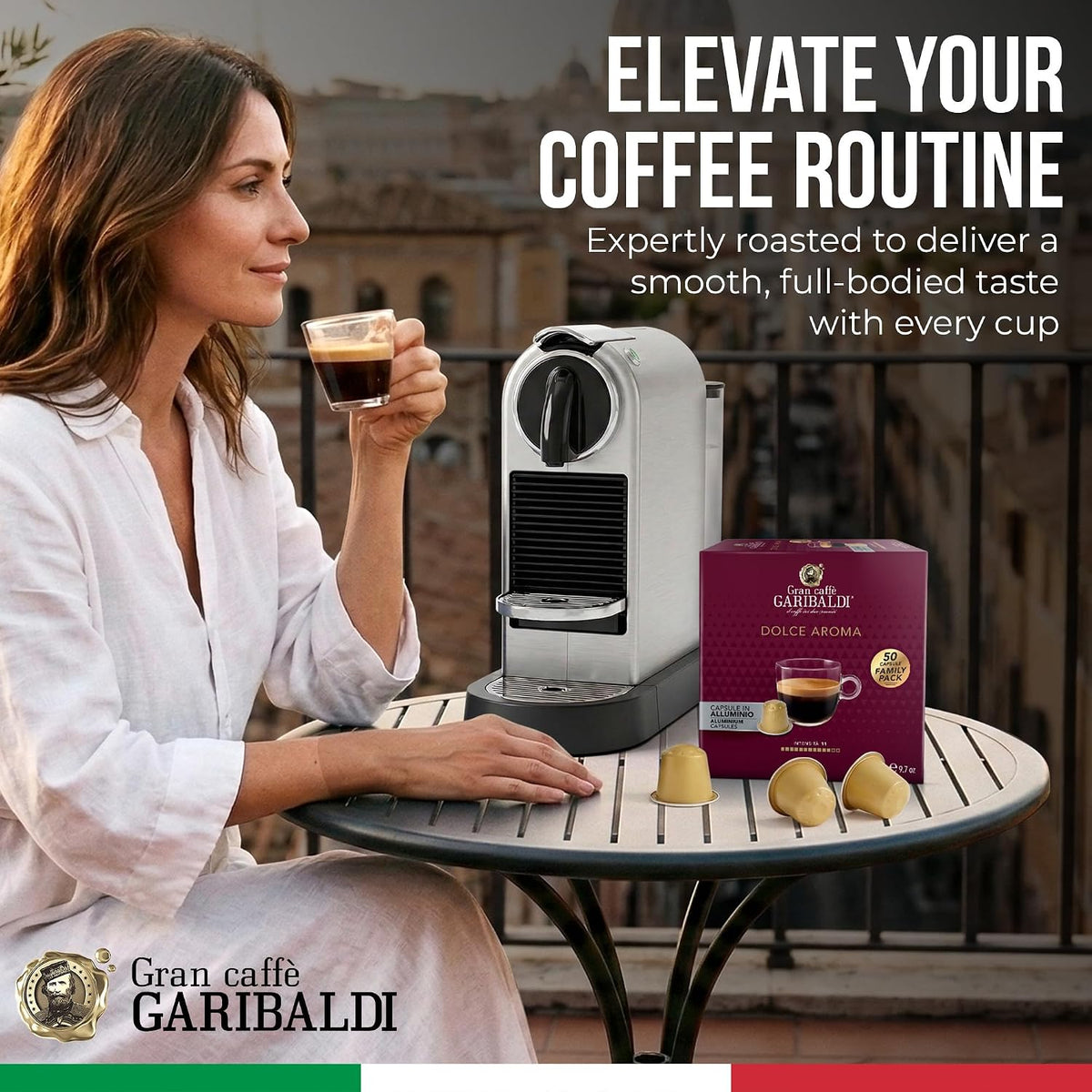 Gran Caffè Garibaldi Dolce Aroma Espresso Capsules Italian Roasted 50 Count | Italian Roasted Espresso Capsules With Full-Bodied Crema, Compatible With Nespresso Original Machines, Coffee Pods, 50 Count