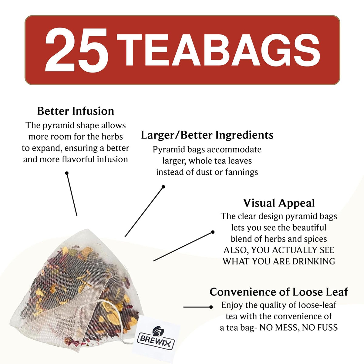 BREWIX, Sour Apple Hibiscus Tea Bags (25 Pyramid Tea Bags) Refreshing Wellness Brew for Any Mood | Caffeine-Free Herbal Fruit Tea with Real Apple, Hibiscus &amp; Rosehip | Tart, Fruity &amp; Refreshing | Hot or Iced Tea