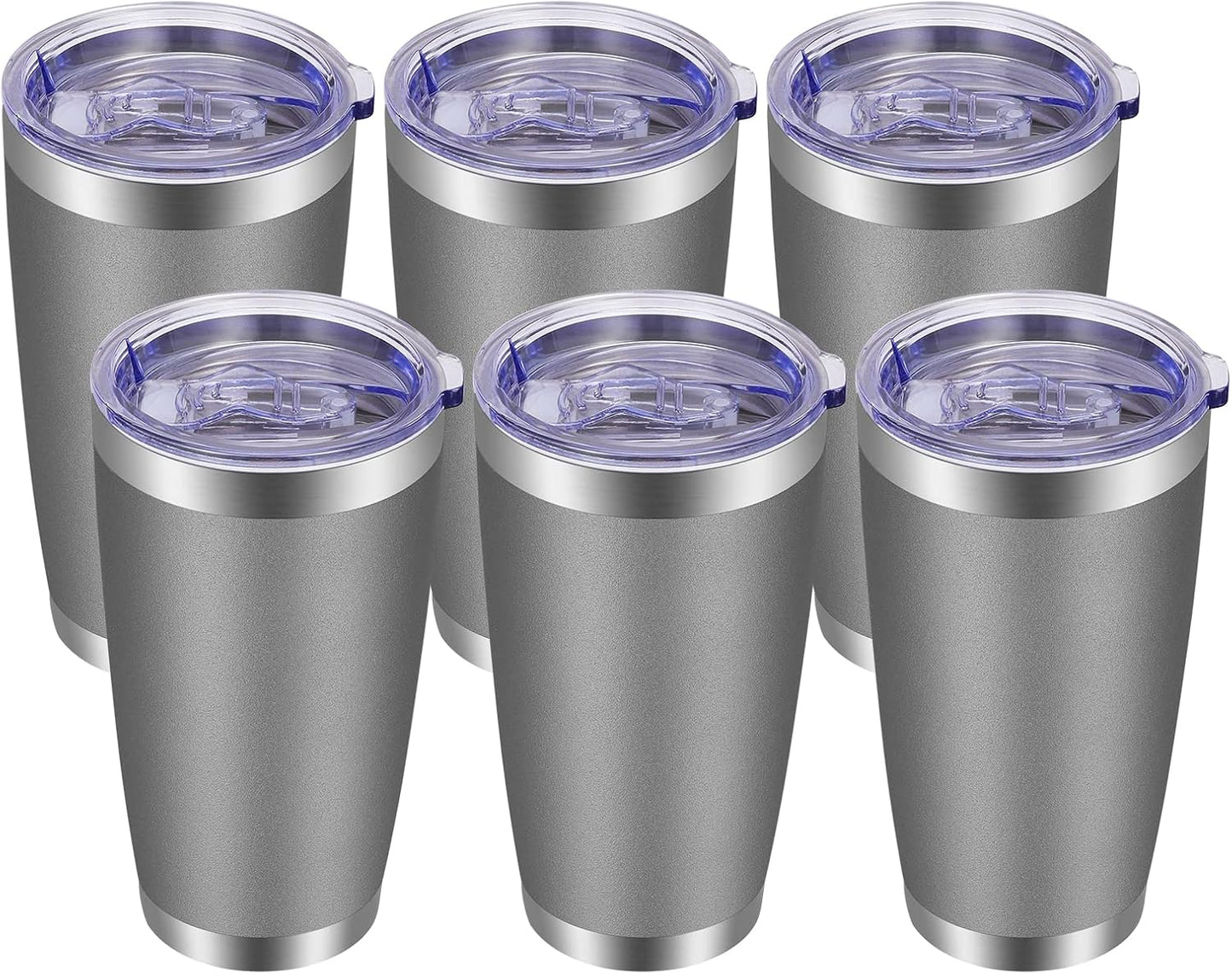VEGOND 20oz Tumbler with Lid and Straw Stainless Steel Tumbler Cup Bulk Vacuum Insulated Double Wall Travel Coffee Mug Powder Coated Coffee Cup, Grey, 6 Pack
