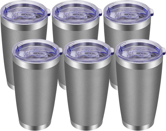 VEGOND 20oz Tumbler with Lid and Straw Stainless Steel Tumbler Cup Bulk Vacuum Insulated Double Wall Travel Coffee Mug Powder Coated Coffee Cup, Grey, 6 Pack