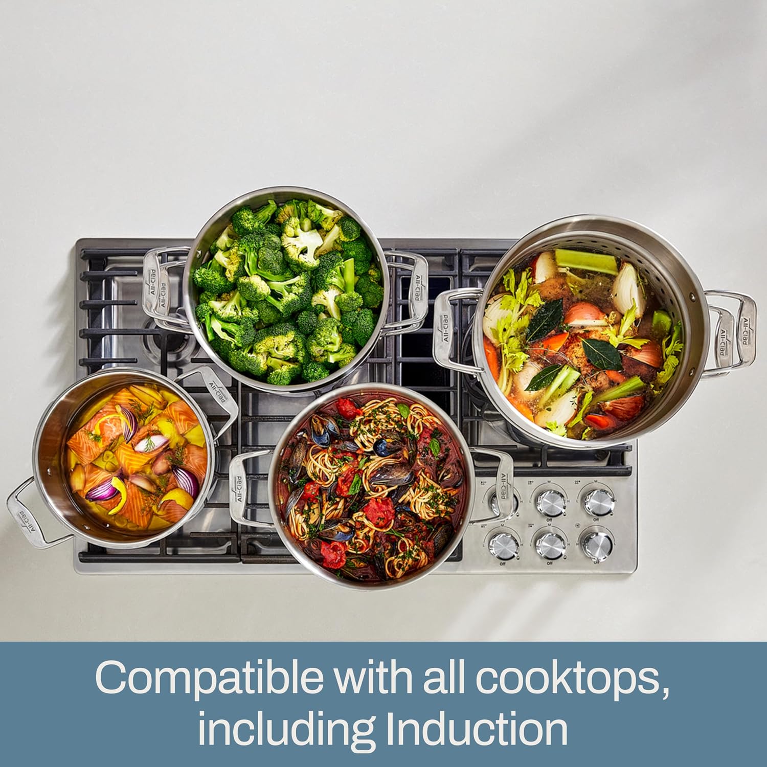 All-Clad Simply Strain Stainless Steel Multipot with Straining Lid, 6-Quart, Induction, Oven Broiler Safe 600F, Strainer