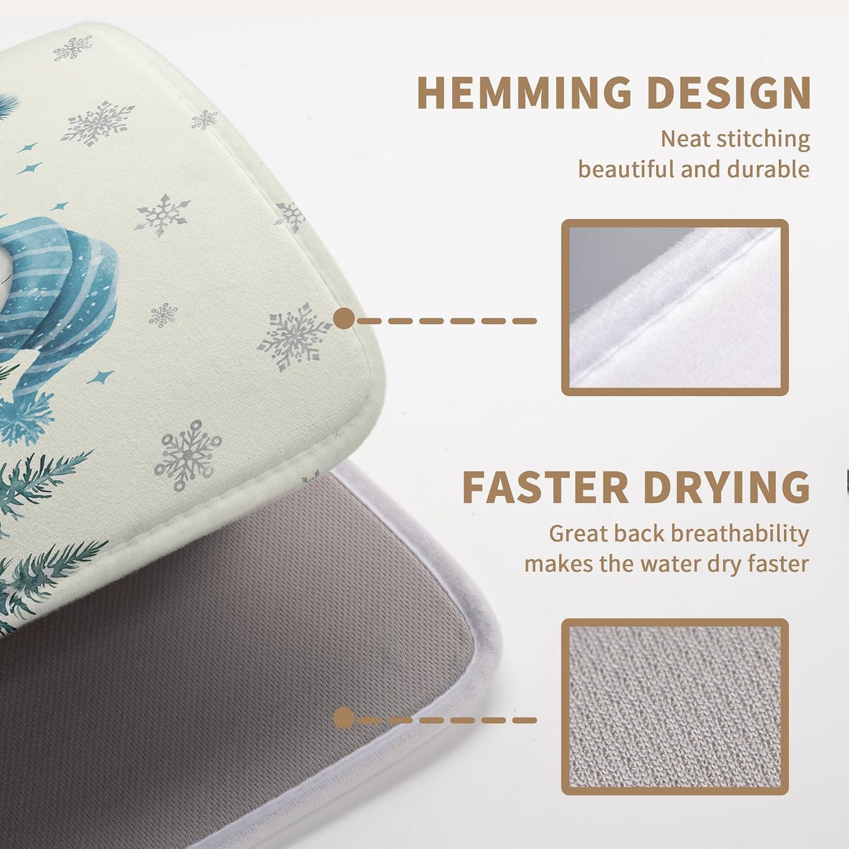 Winter Dish Drying Mat Winter Snowman Large Kitchen Mats Dish Drying Pad Blue Snowman Pine Tree Absorbent Dish Dryer Mat for Kitchen Countertops Microfiber Drainer Pad Dish Drying Mats (18x24 in)