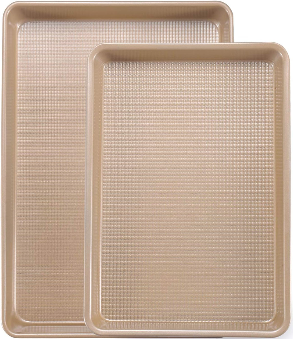 Cookie Sheets for Baking Nonstick, 2 Pack Heavy Duty 0.8mm Baking Sheet Pan Set Quarter(9x13in) &amp; Jelly Roll(10x15in) with Diamond Texture, Gold Commercial Grade, Small Oven Safe