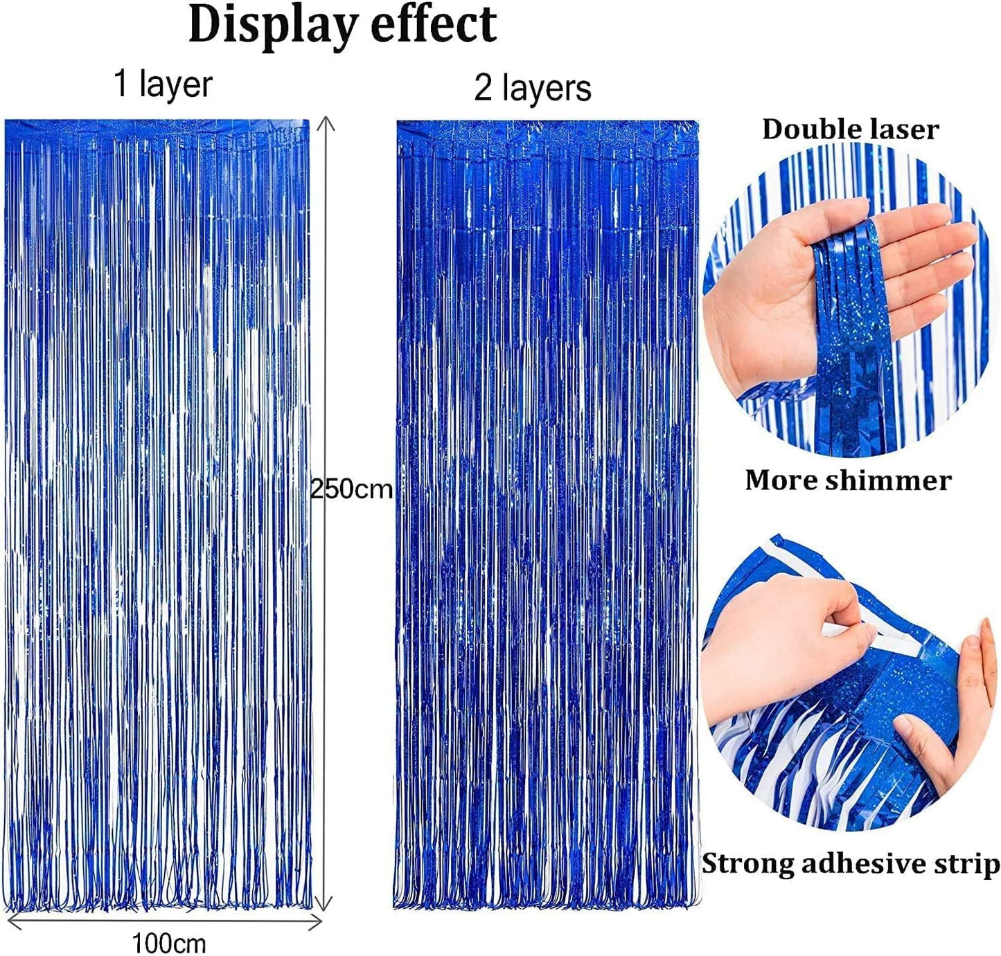 BRAVESHINE Foil Fringe Curtains | Metallic Tinsel Party Steamers Backdrop | Black Blue | 3.2x8.2ft | for Graduation/16th/30thBoy/Men/Birthday/Retirement/Homecoming/Ocean/Bachelorette Party Decorations