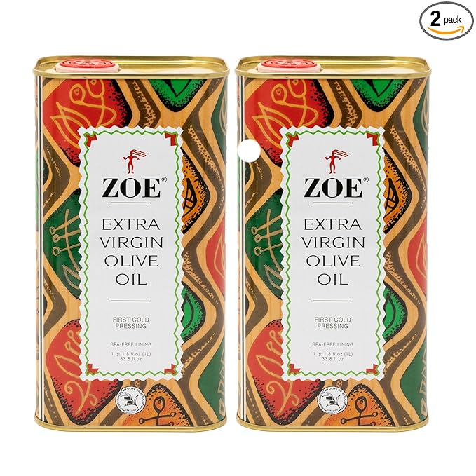 ZOE Extra Virgin Olive Oil, 1-Liter Tins (Pack of 2)