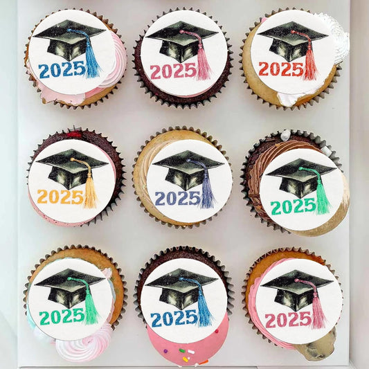 Gyufise 48Pcs Edible 2025 Graduation Theme Cupcake Toppers Wafer Paper Graduate Hat Grad Cap Cupcake Picks 2025 Students